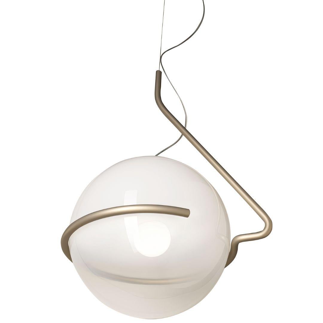 Italian Laviani ‘Tonda Piccolo' Handblown Glass Pendant in Titanium for Foscarini For Sale