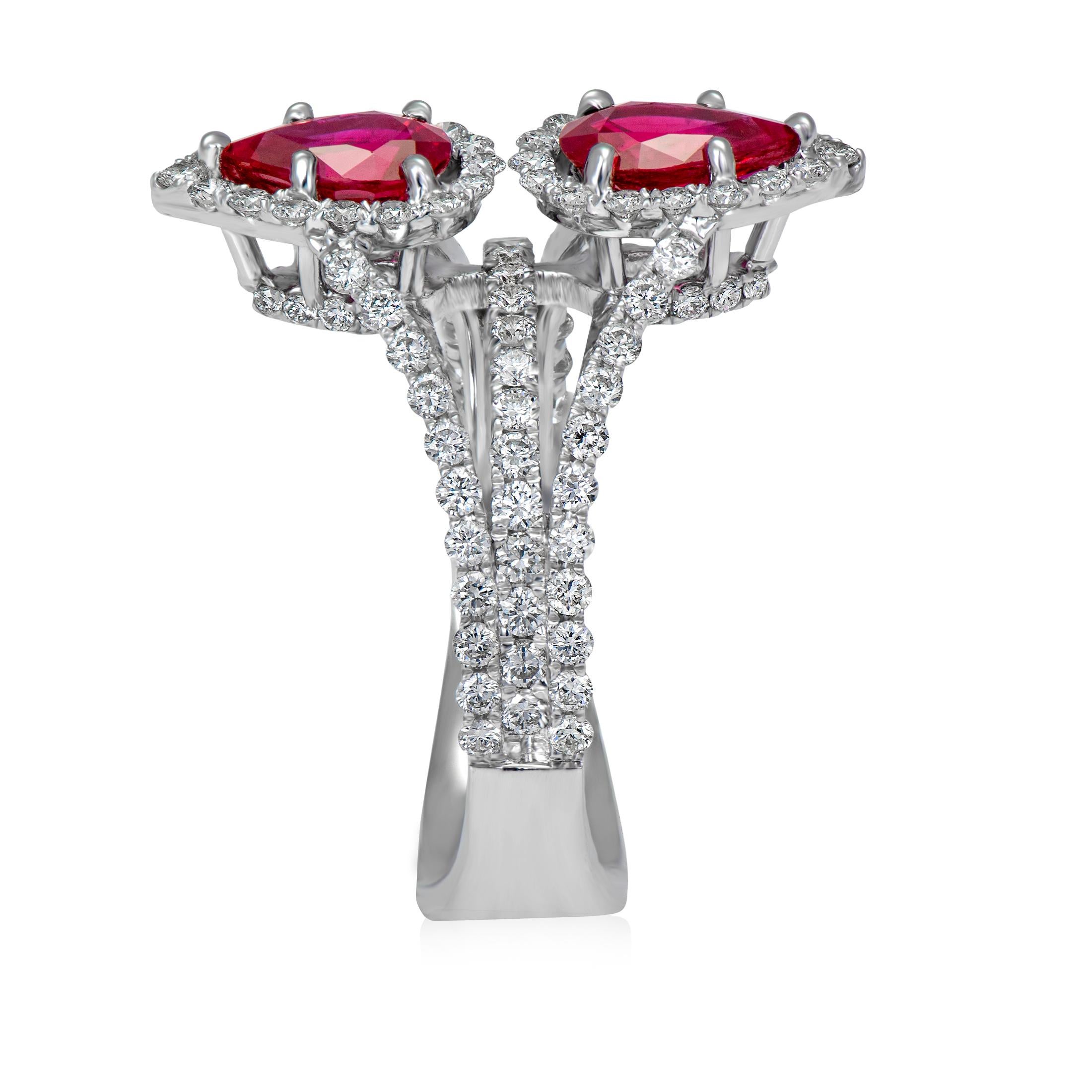 Modern Laviere Burmese Ruby and Diamond Ring For Sale