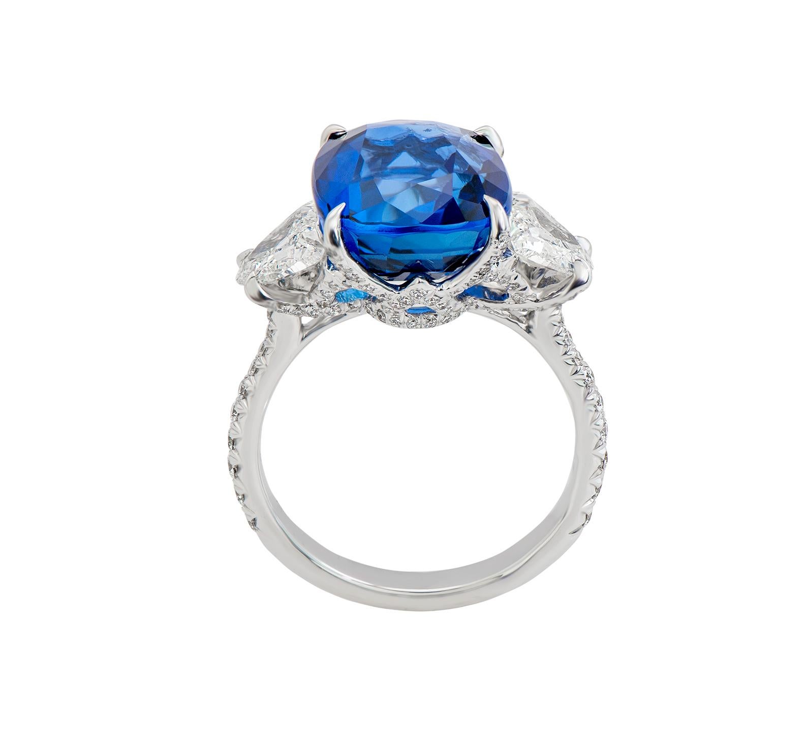 Cushion Cut GIA Certified Blue Sapphire and Diamond Cocktail Ring For Sale