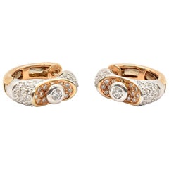 Lavin 18 Karat White and Rose Gold Diamond Huggie Earrings 1.20 Carat