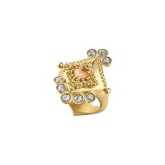 Lavinia Sculptural 18K Gold Shield Ring with Peach and Salt and Pepper Diamonds