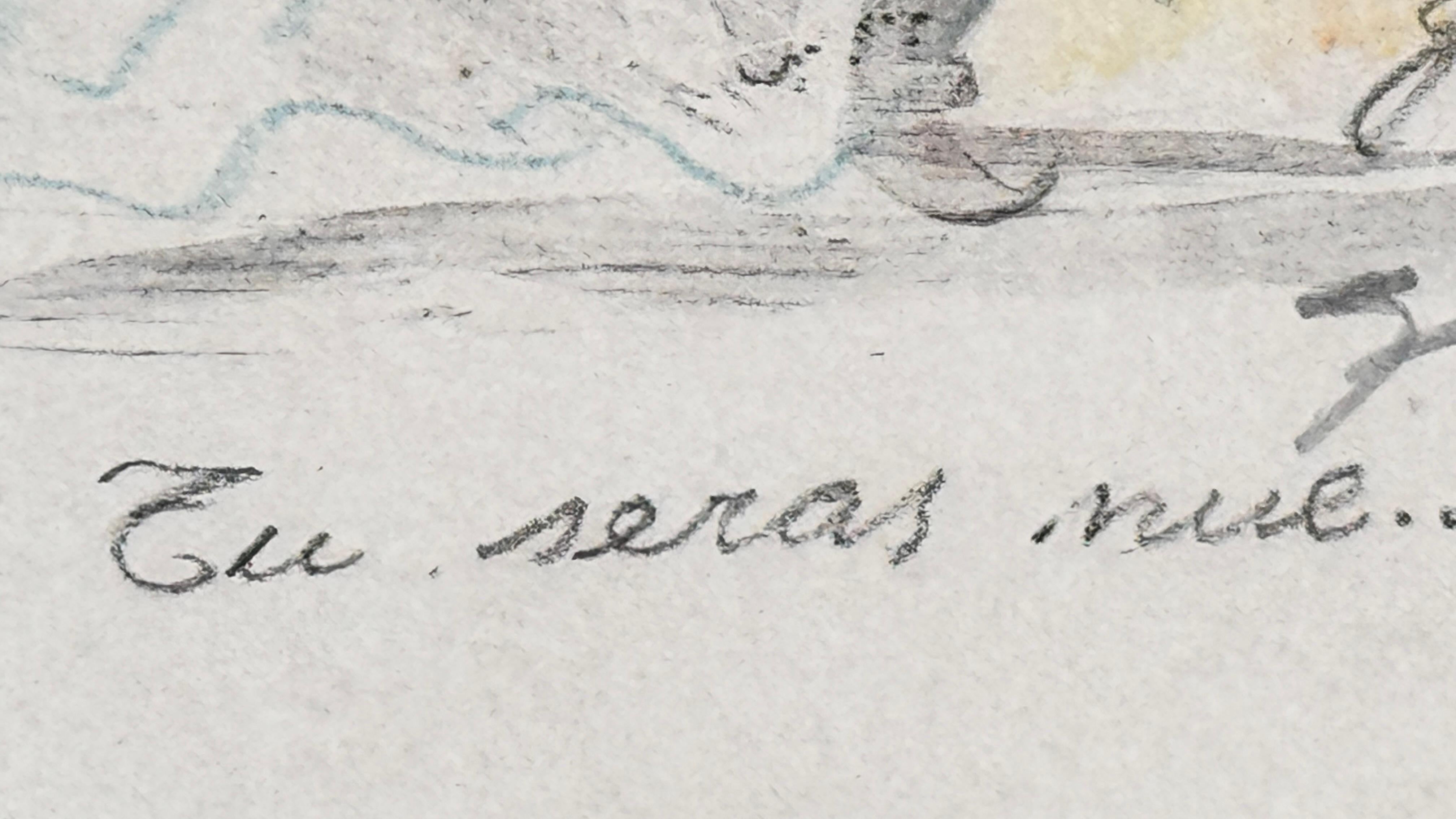 Lavis and Pencil Drawing by Emilio Grau Sala – Signed and Annotated – Circa 1950 For Sale 3