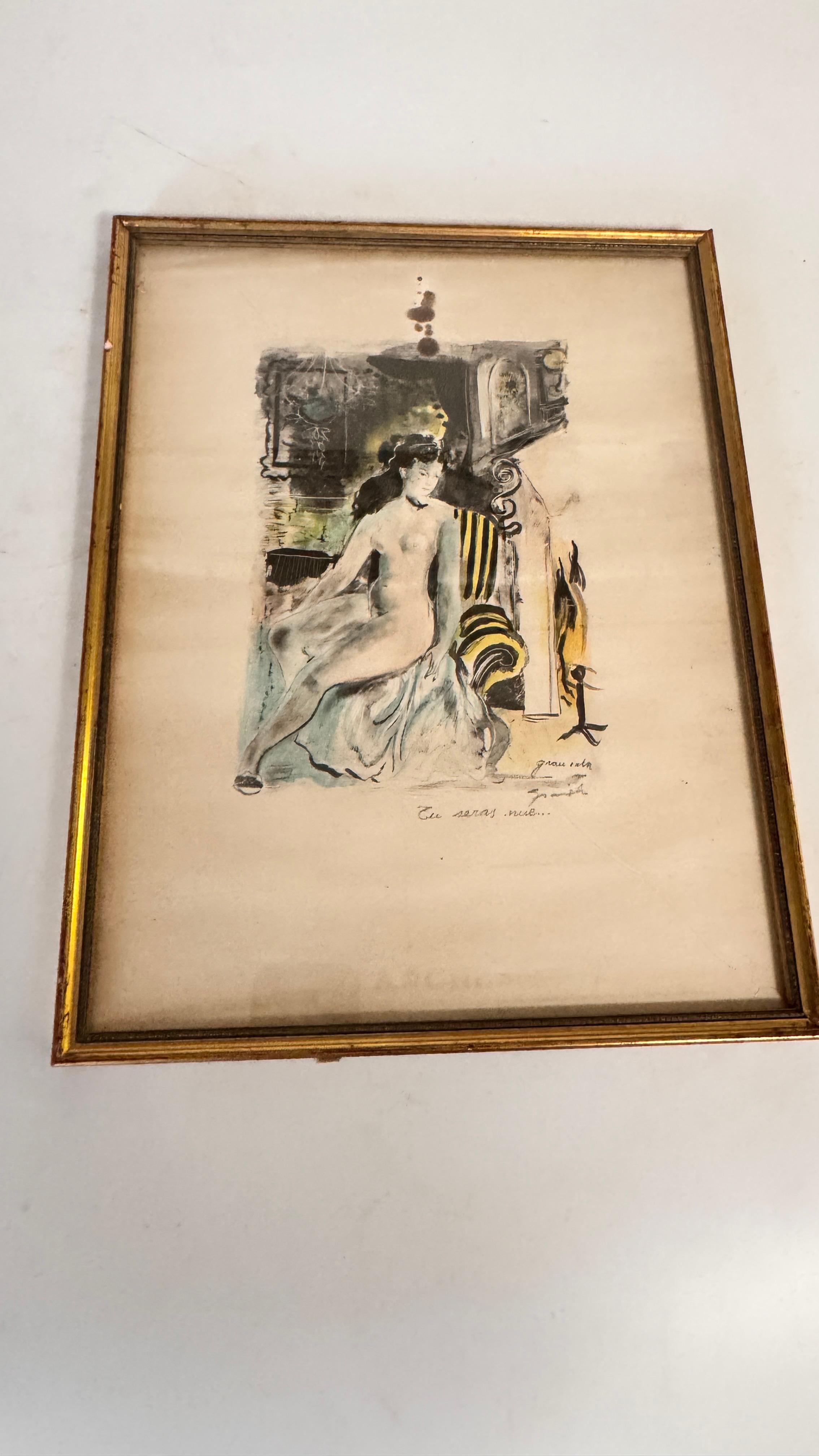 Mid-Century Modern Lavis and Pencil Drawing by Emilio Grau Sala – Signed and Annotated – Circa 1950