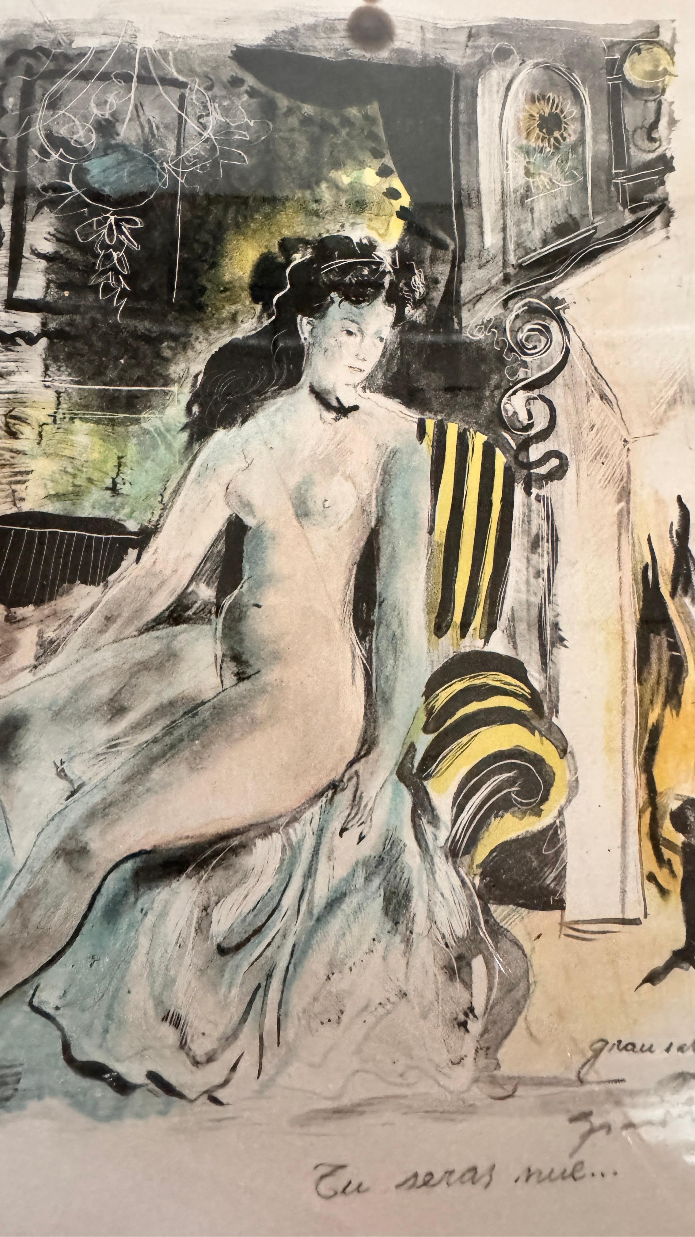 Lavis and Pencil Drawing by Emilio Grau Sala – Signed and Annotated – Circa 1950 In Good Condition In Auribeau sur Siagne, FR