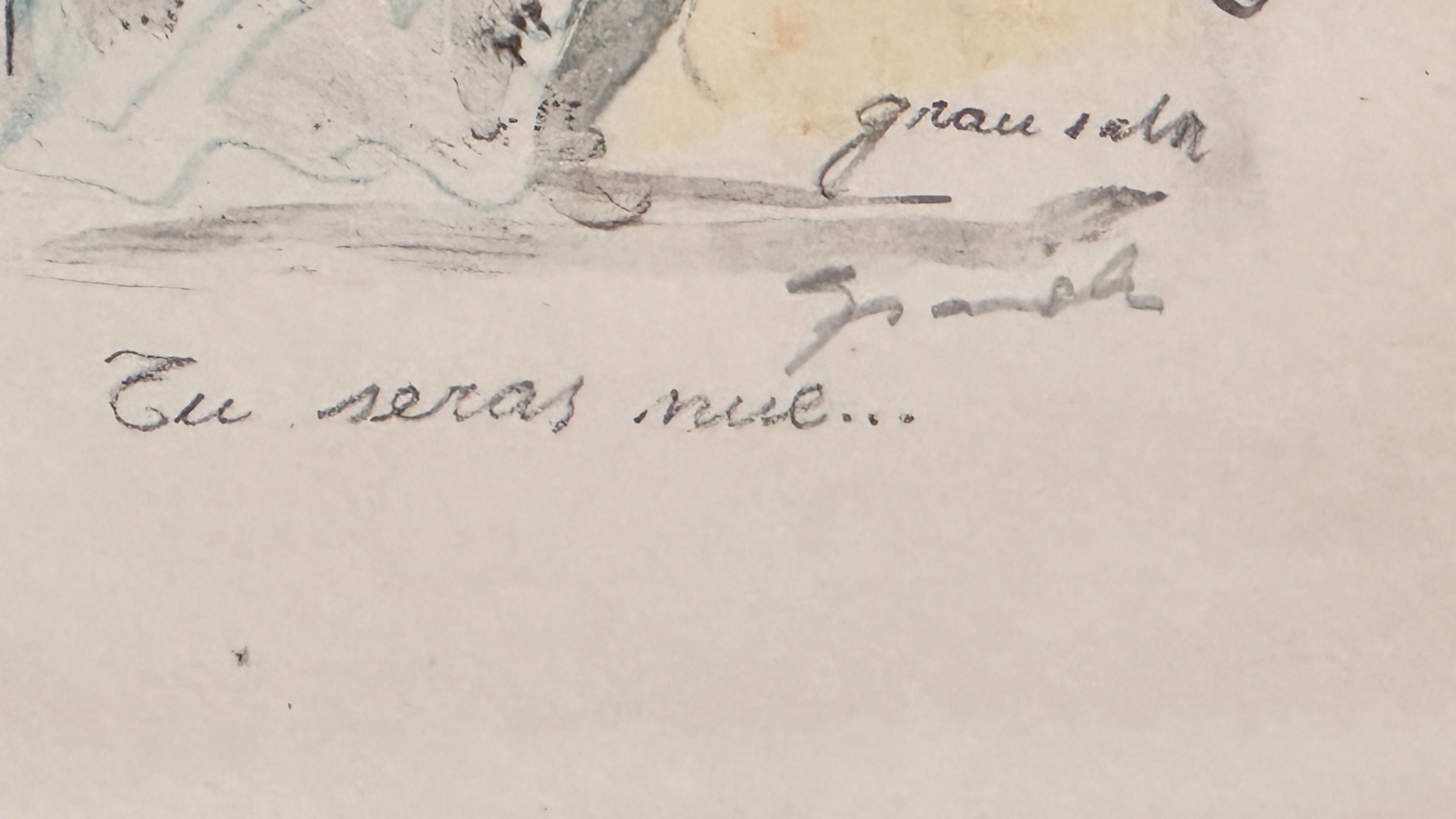 Lavis and Pencil Drawing by Emilio Grau Sala – Signed and Annotated – Circa 1950 In Good Condition For Sale In Auribeau sur Siagne, FR