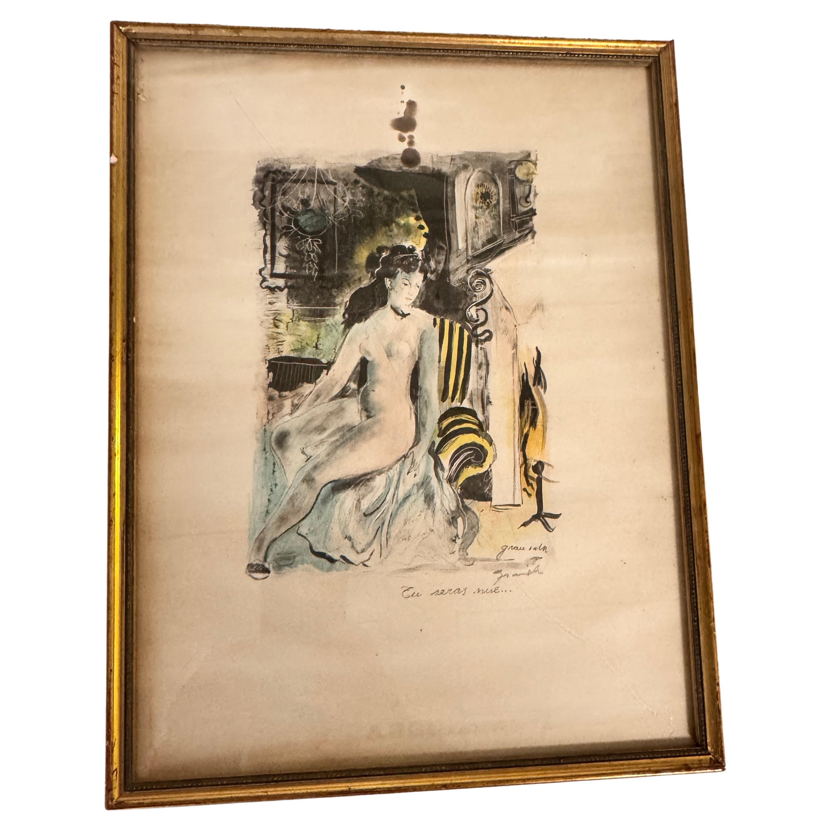 Lavis and Pencil Drawing by Emilio Grau Sala – Signed and Annotated – Circa 1950
