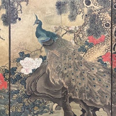Lavish 19th Century Maruyama School Peacock Screen