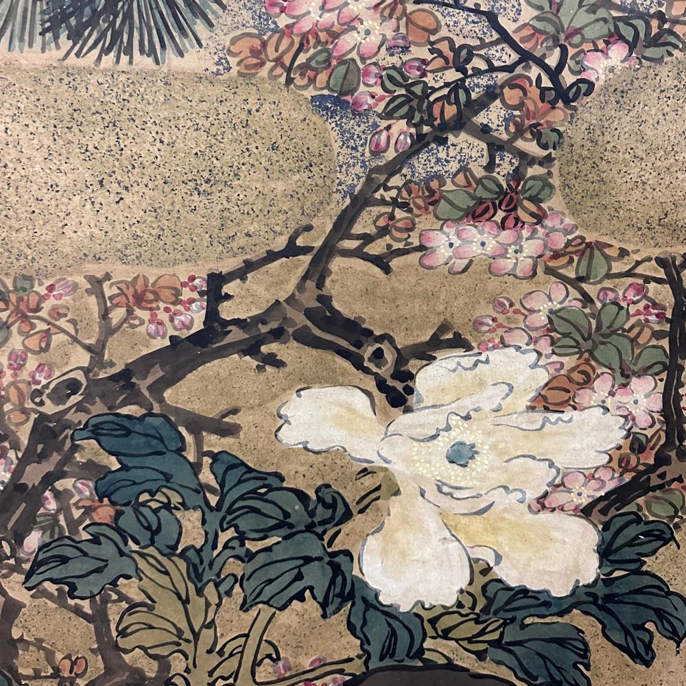 Edo Lavish 19th Century Maruyama School Peacock Screen For Sale