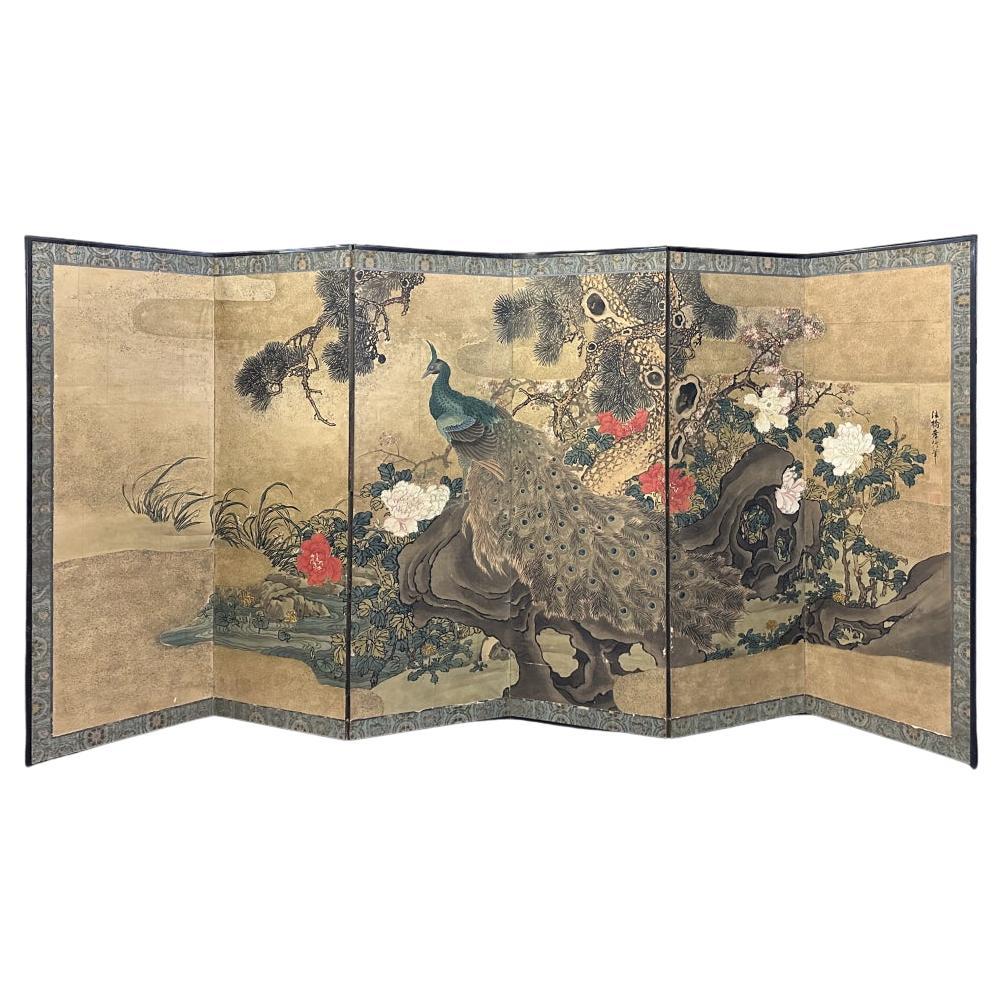 Lavish 19th Century Maruyama School Peacock Screen For Sale