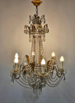 Lavish Antique Ballroom Crystal Chandelier with floral details, France 1910s