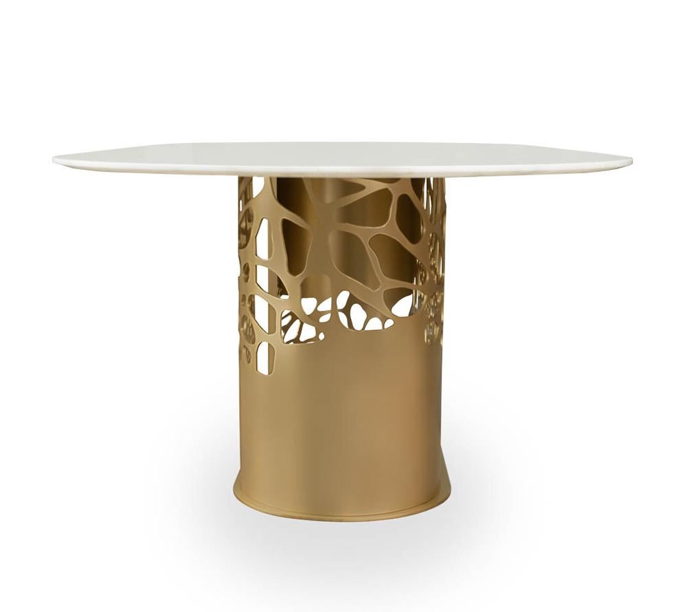 Lavish Calacatta Marble Dining Table by Memoir Essence
Dimensions: D 120 x W 240 x H 76 cm.
Materials: Brushed brass and Calacatta marble.

Lavish dining table is the first of a collection inspired in “La Folie Divine”, the new Montpelier building