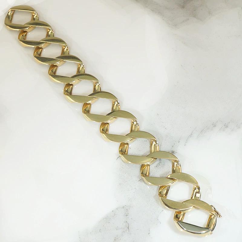 Modernist Lavish Heavy Mid-Century Gold Curb Link Bracelet For Sale