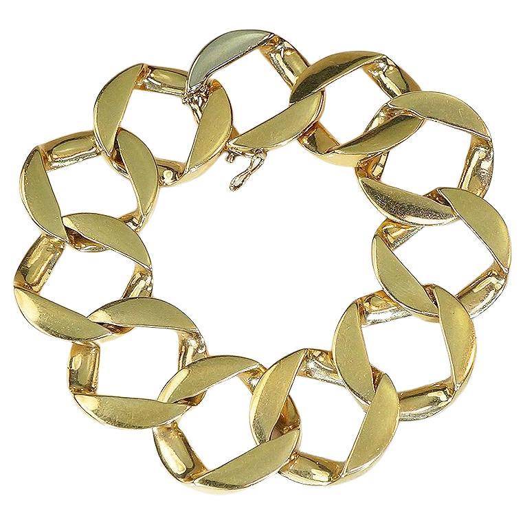 Lavish Heavy Mid-Century Gold Curb Link Bracelet For Sale