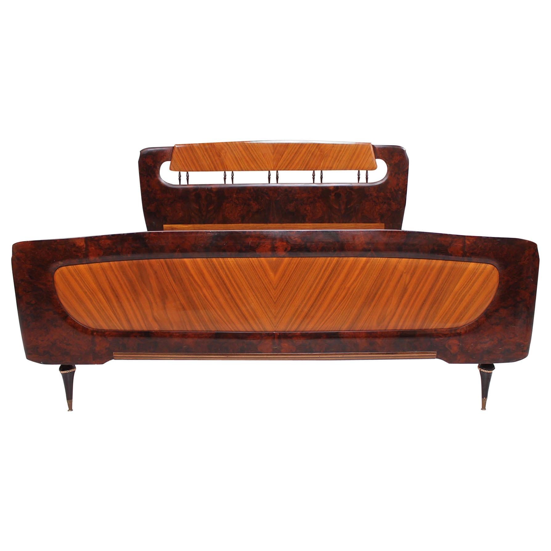 1950s Lavish Exotic Italian Burlwood Bed by Osvaldo Borsani Milan Italy