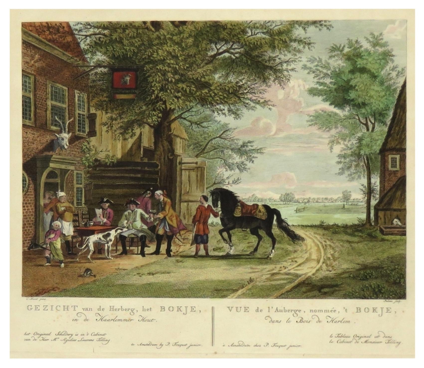 Rococo lavishly colored and gold-heightened prints about Dutch 18th-century life For Sale