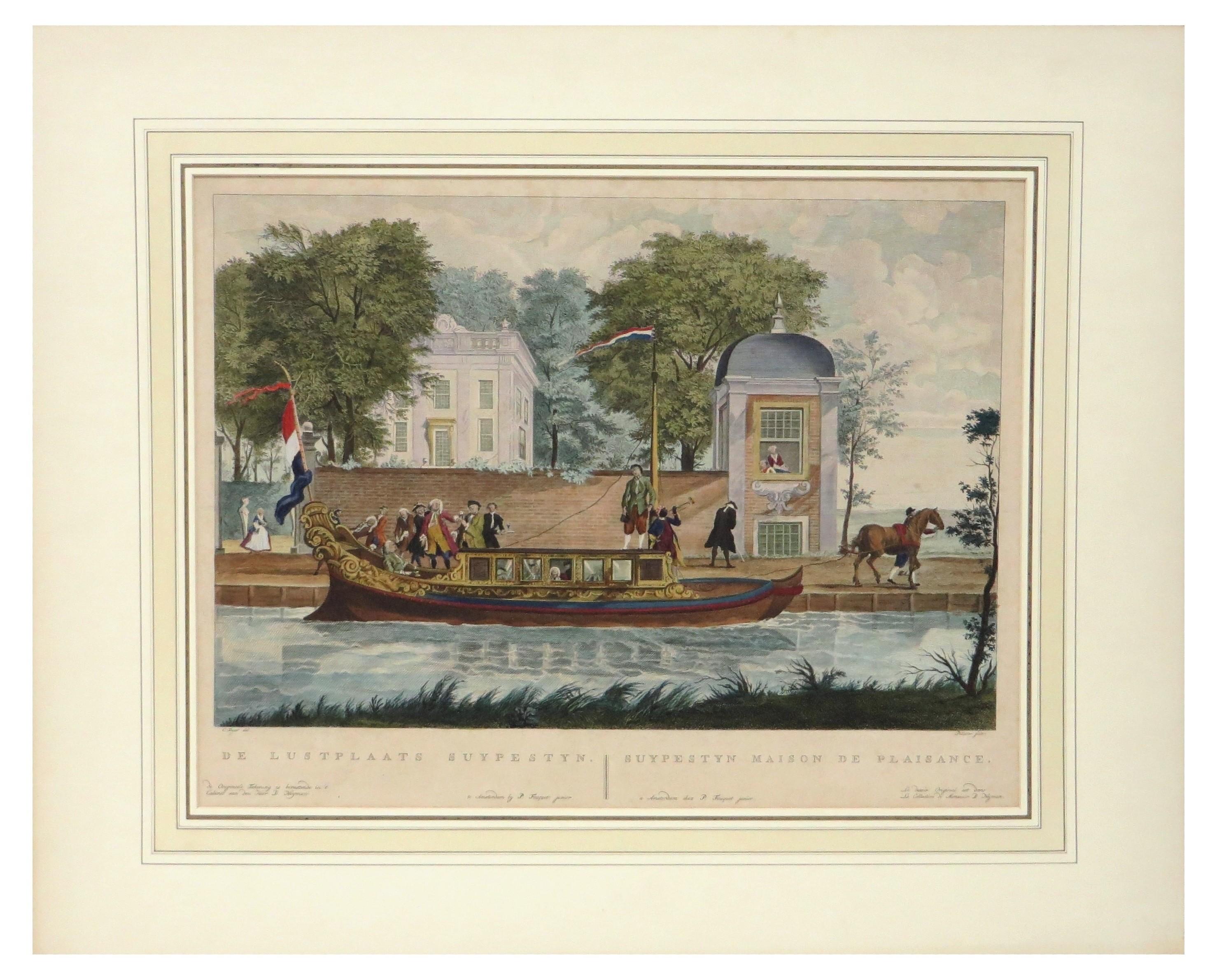 Paper lavishly colored and gold-heightened prints about Dutch 18th-century life For Sale