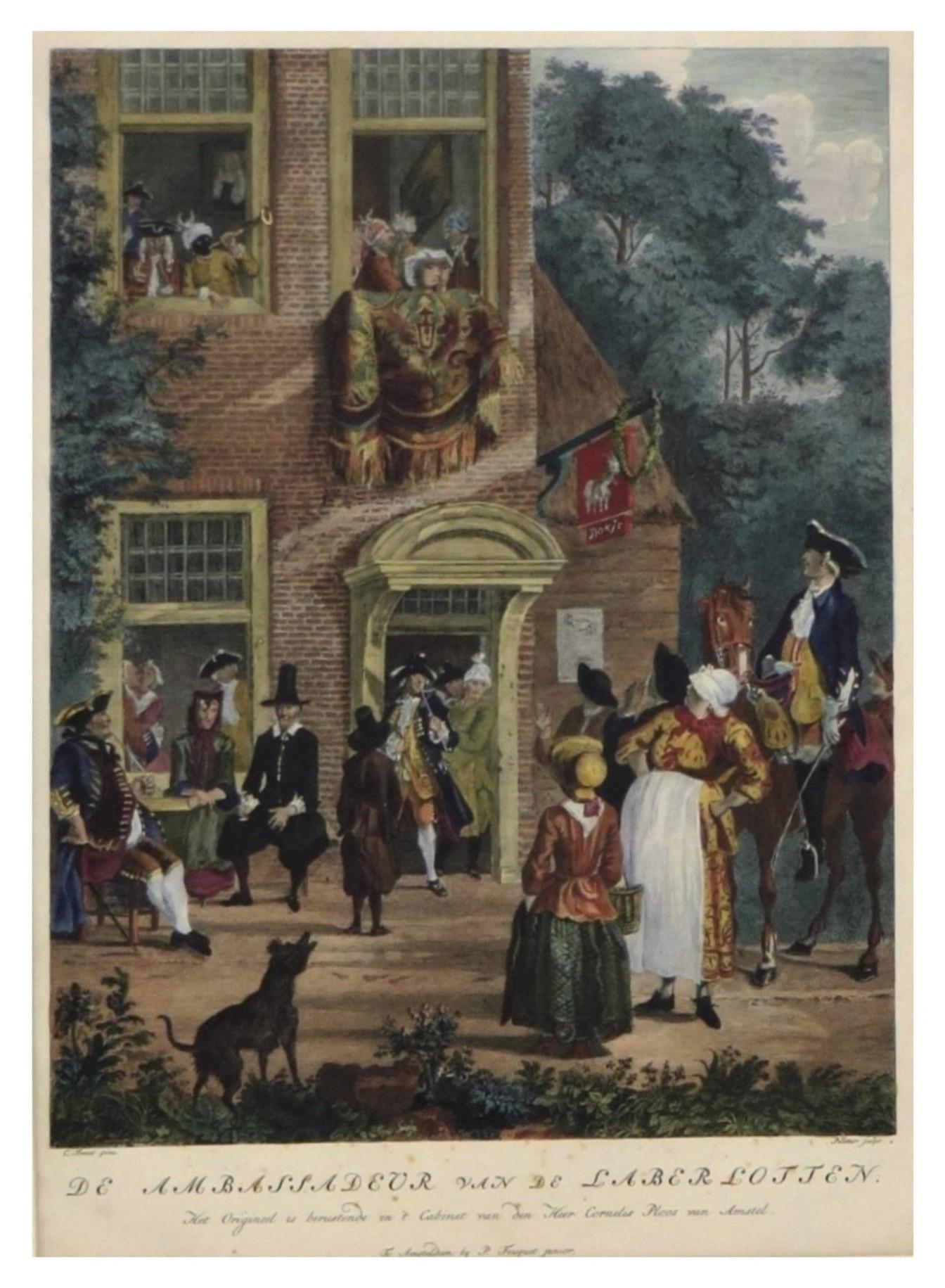 lavishly colored and gold-heightened prints about Dutch 18th-century life For Sale 1