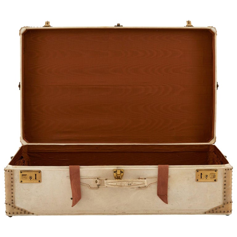 Lavoët Cream Leather Valise Suitcase with Satin Lining at 1stDibs