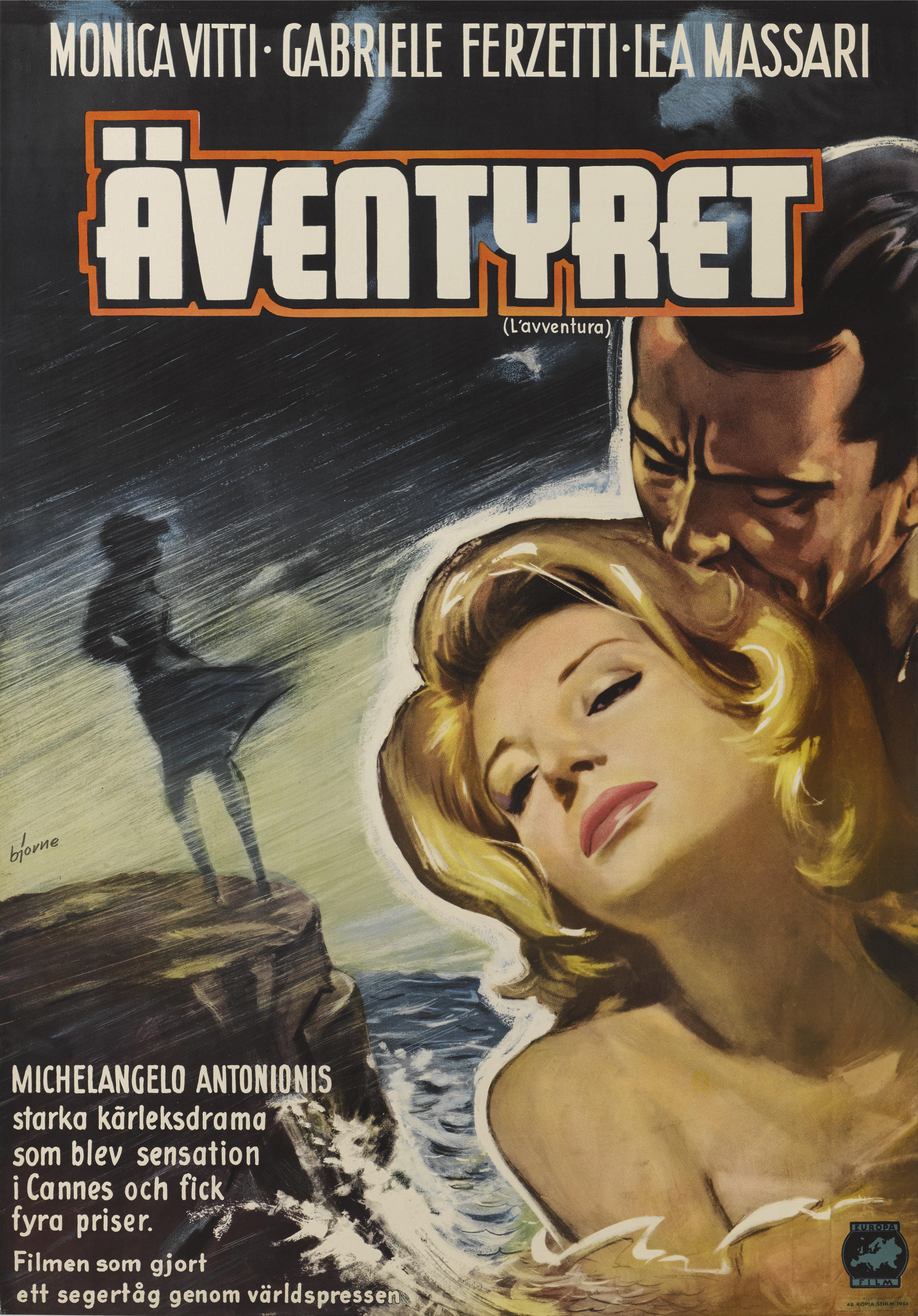 Original Swedish film poster for the 1960 Italian film directed by Michaelangelo Antonioni and stars Monica Vitti, Gabriele Ferzetti. This poster is in excellent condition and unfolded and conservation linen backed it would be shipped rolled in a