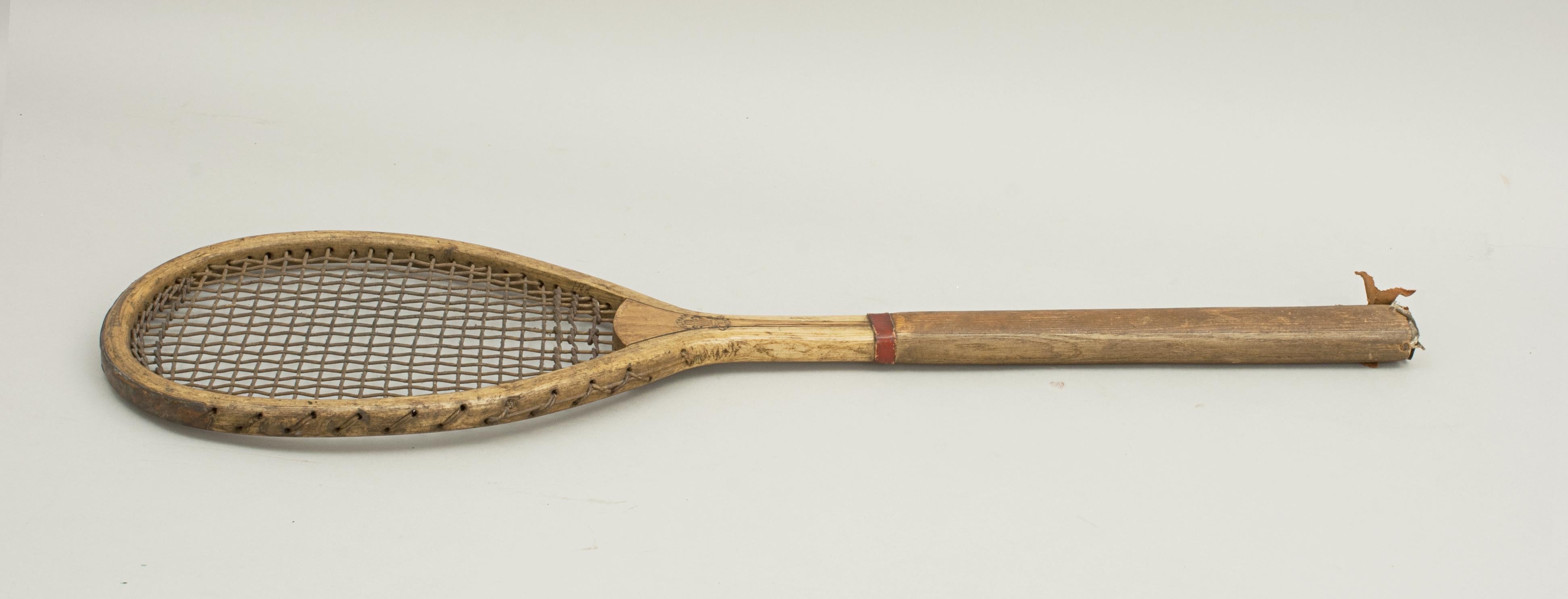 Antique Feltham lawn tennis racket, 'The Alexandra'.
A rare, early lawn tennis racquet in good original condition by Feltham of London. The racket is light in weight as the early rackets were and is probably from a boxed set. The thick ash frame is