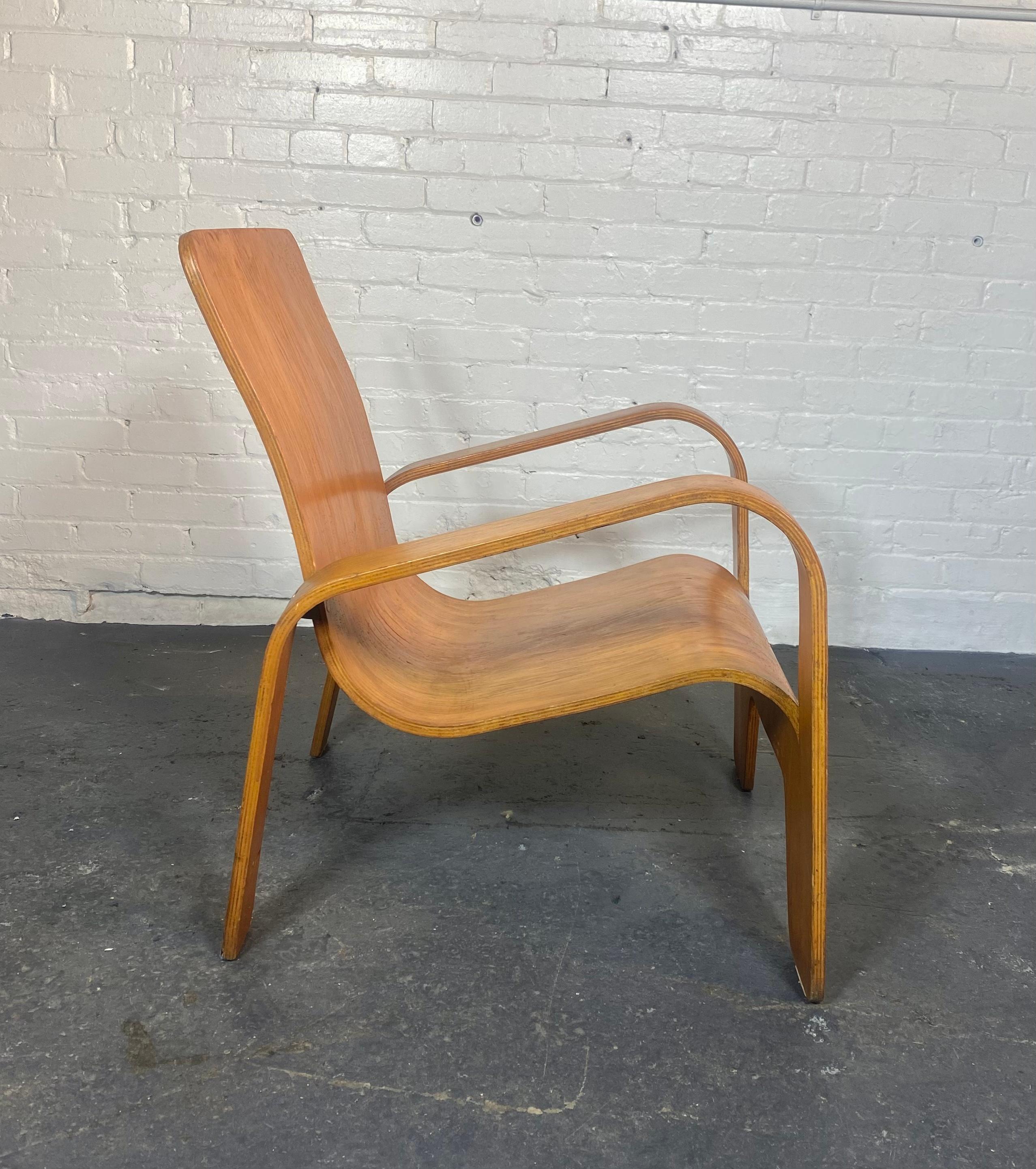 Brass LaWo1 Molded Plywood Lounge Chair by Han Pieck for Lawo Ommen/ Netherlands 1945 For Sale