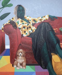 A Place To Rest - 21st Century, Contemporary, Figurative, Women, Dog, Modern Art