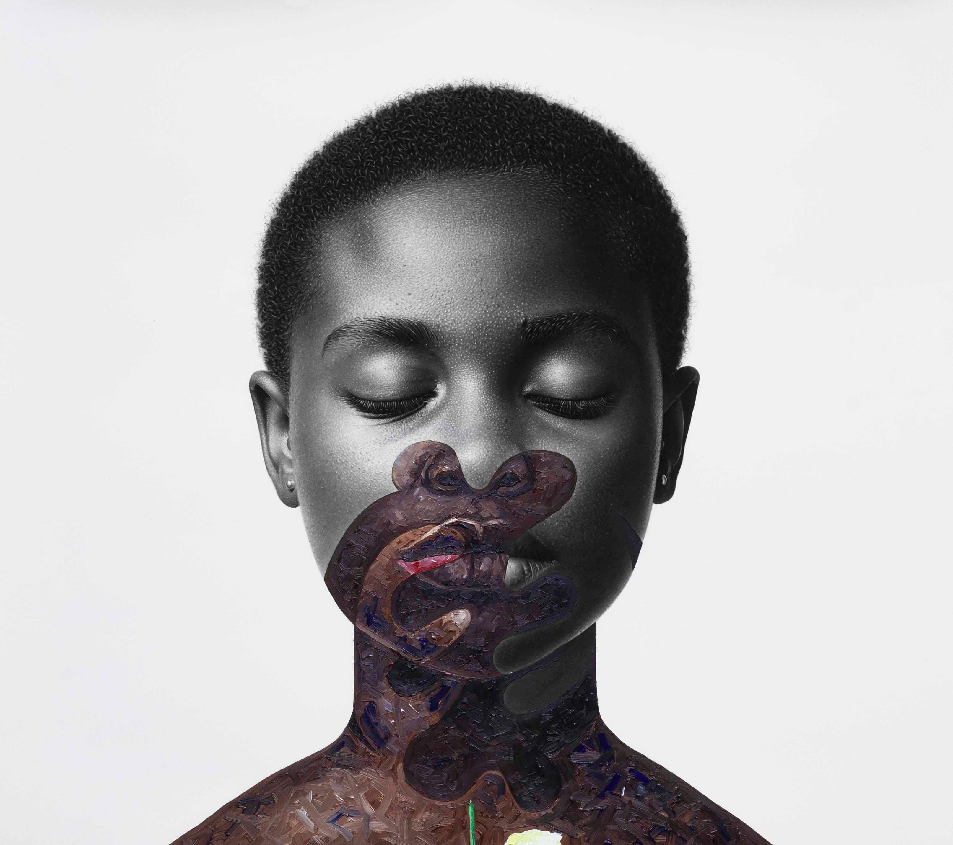 Gye Nyame I -Siglo XXI, Contemporáneo, Retrato figurativo, Mujer, Técnica mixta - Painting de Lawrence Amoo