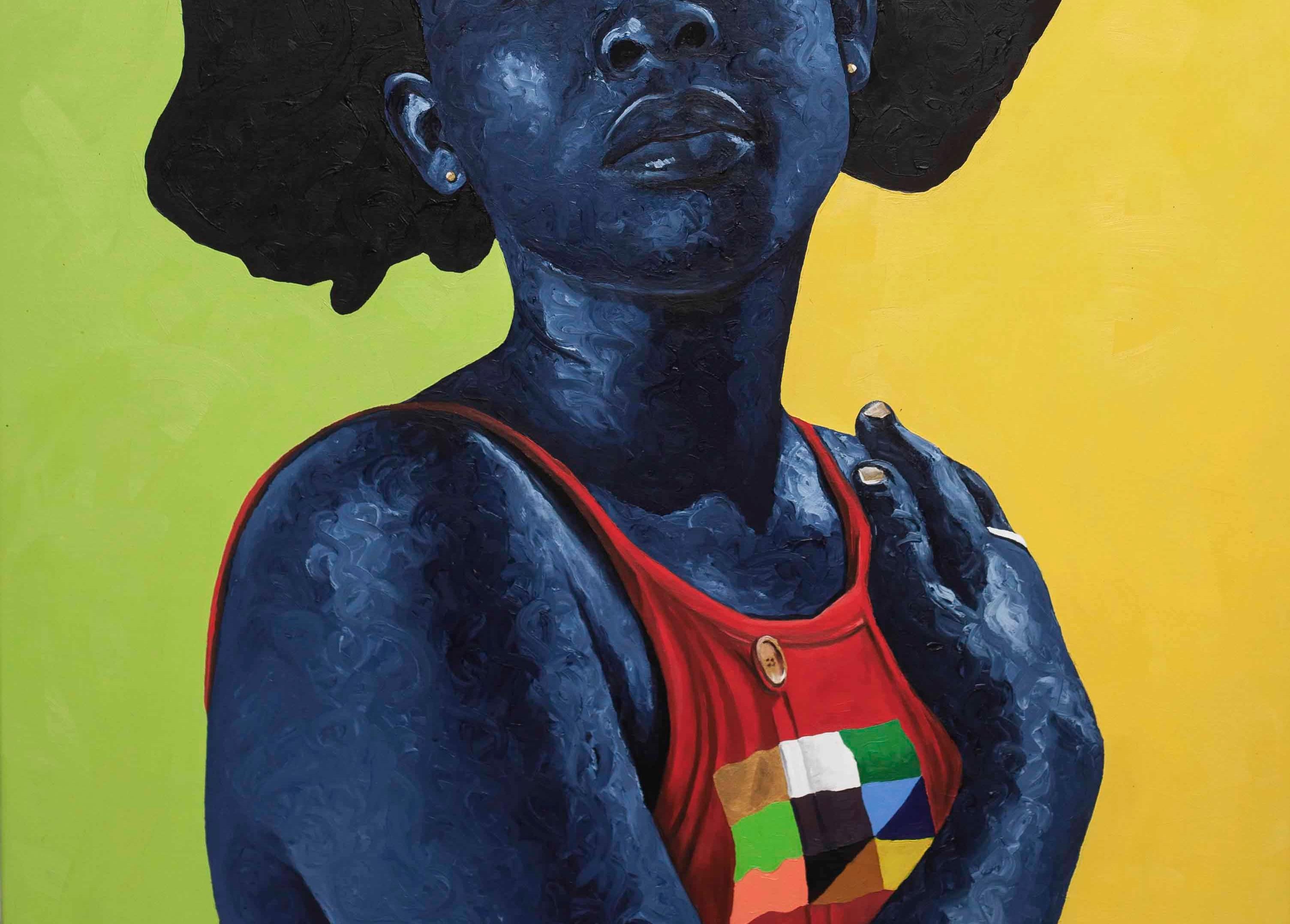 Belleza Fuerte -Siglo XXI, Contemporáneo, Figurativo, África Mujer Pelo, Moderno - Painting Surrealista de Lawrence Amoo