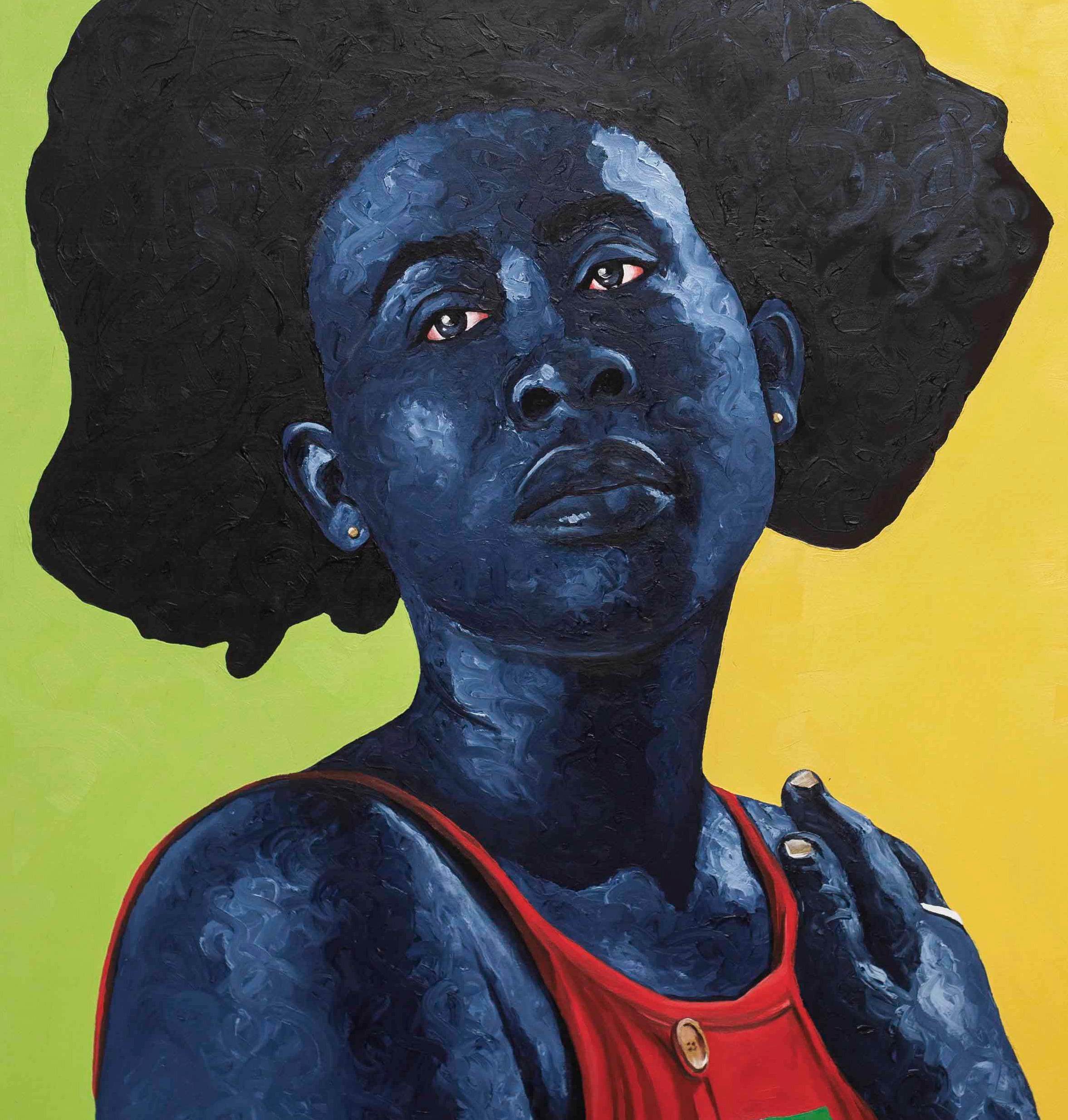 Belleza Fuerte -Siglo XXI, Contemporáneo, Figurativo, África Mujer Pelo, Moderno - Figurative Painting Negro de Lawrence Amoo