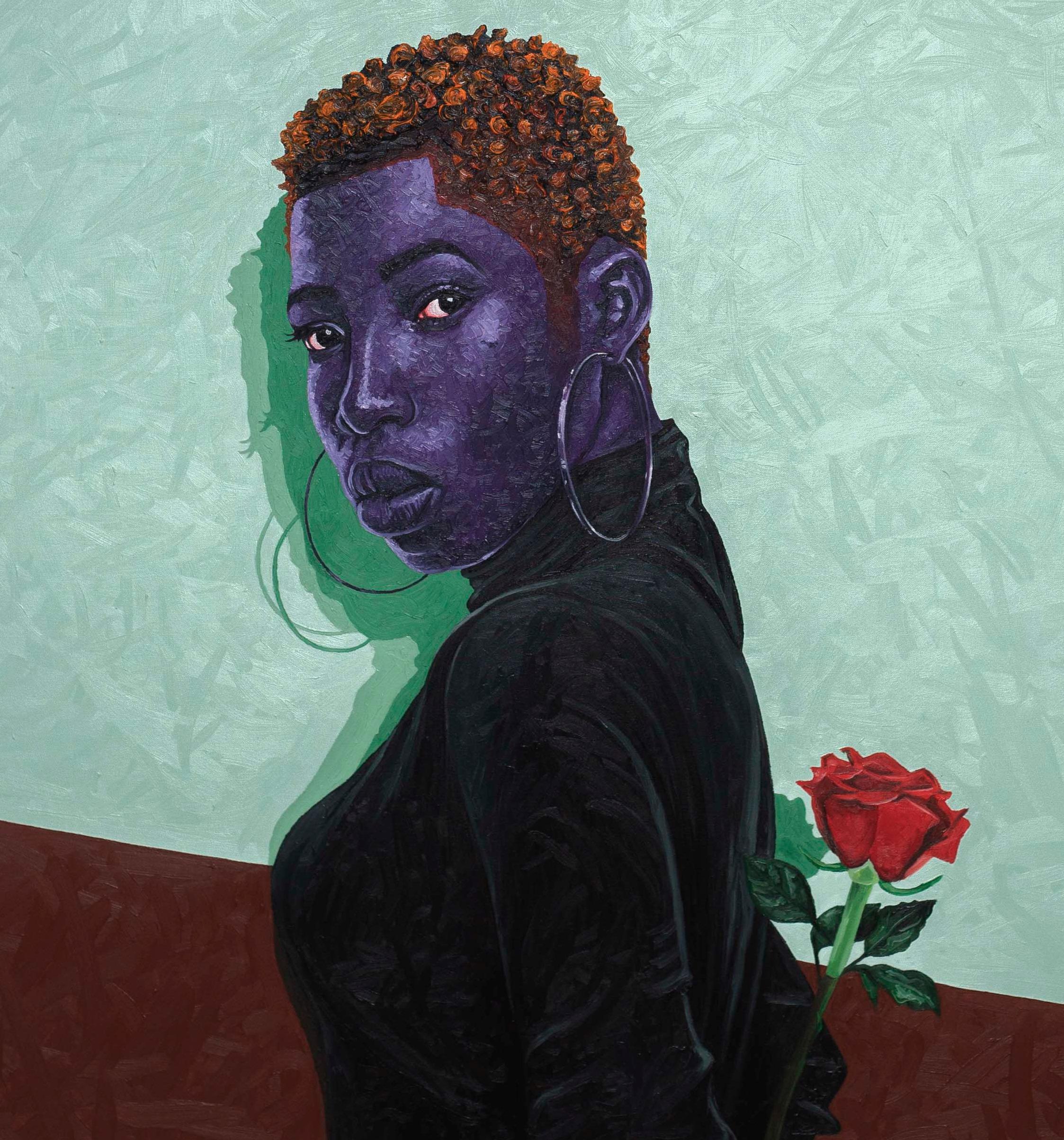 Ventana Al Alma - Siglo XXI, Contemporáneo, Figurativo, Mujer, Moderno, Rosa en venta 1