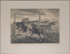 "Horse Wrangler", Lithographie originale en noir et blanc de Lawrence Barrett