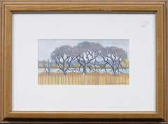 Vintage American Framed Modernist Landscape Tree Still Life Oil Painting