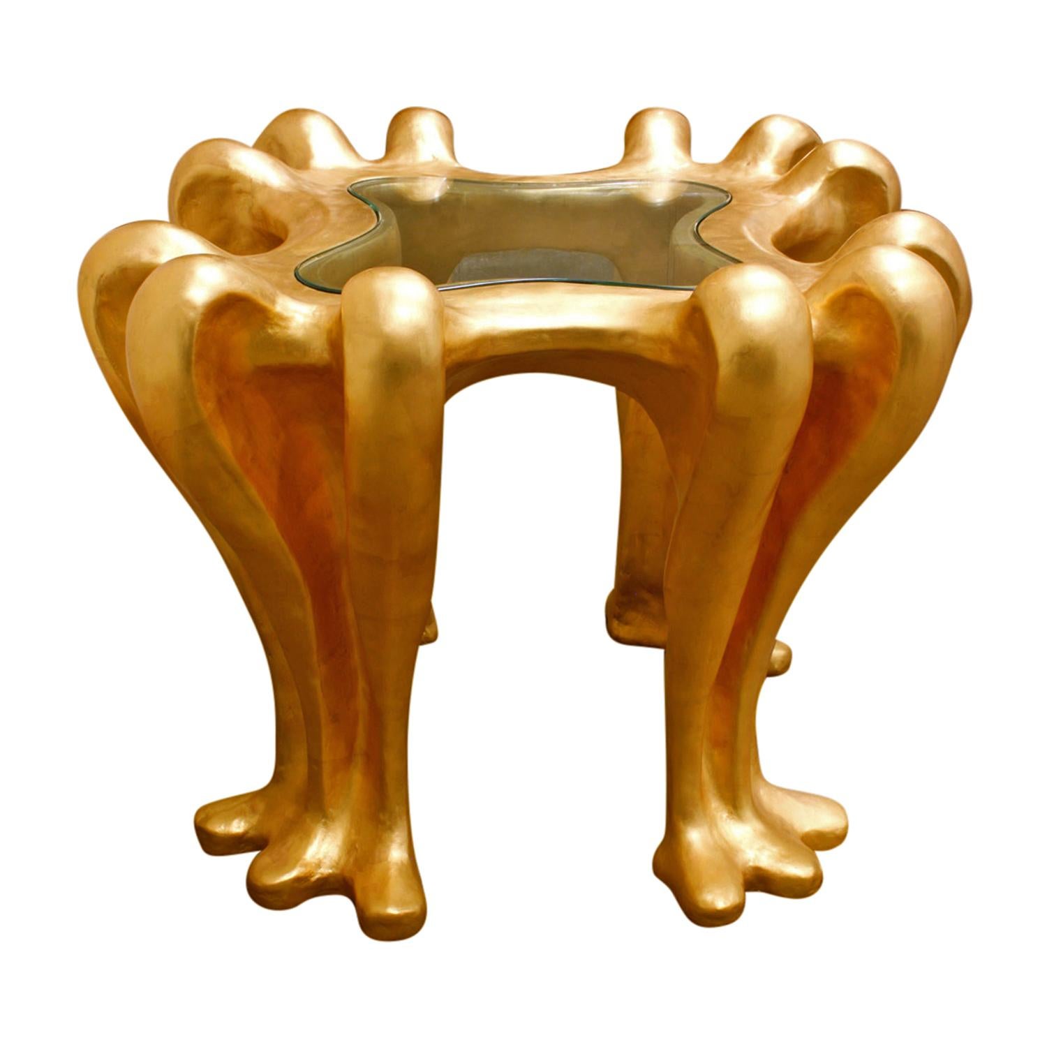 Modern Lawrence De Martino Sculptural Side Table in 24-Karat Gold Leaf, 2000