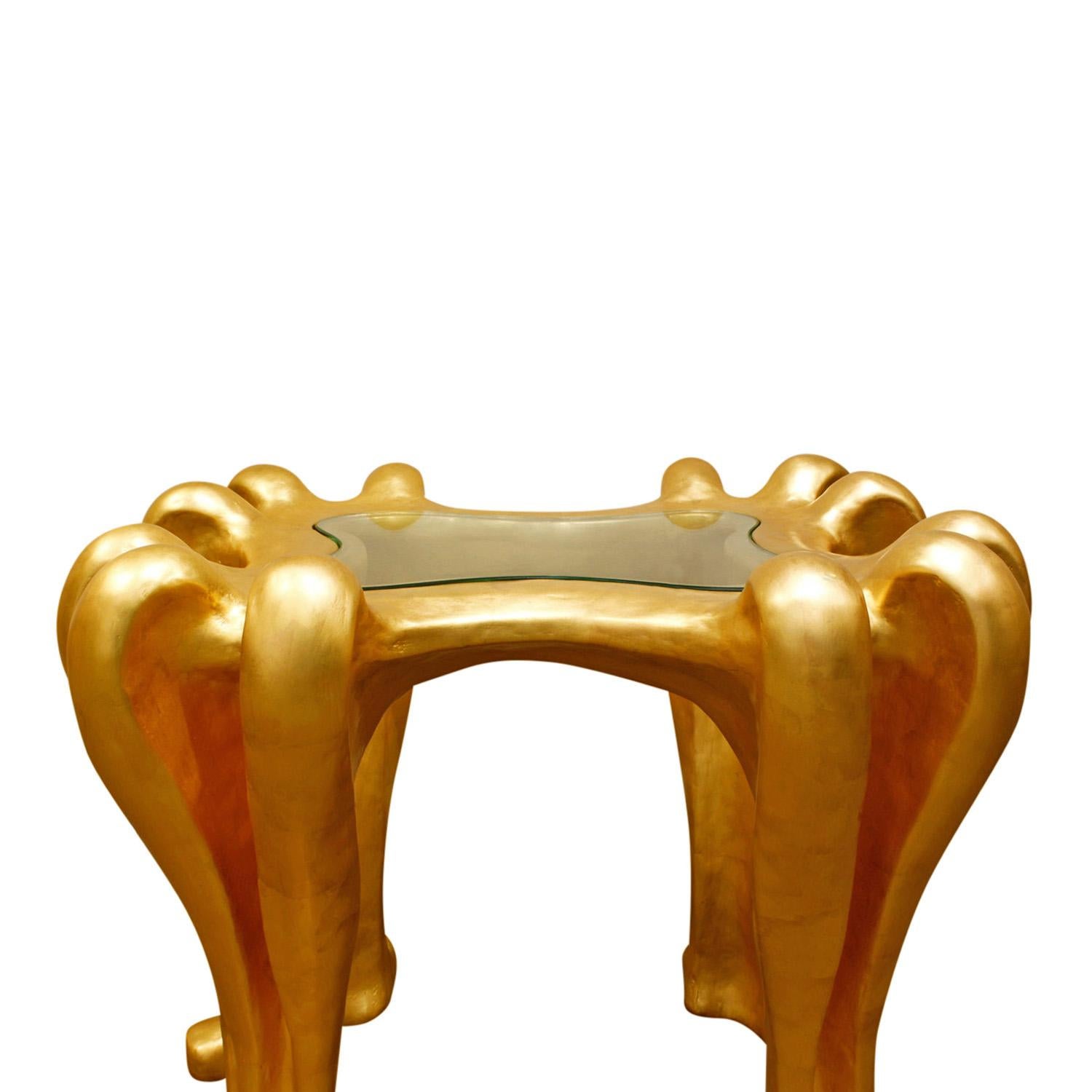 Hand-Crafted Lawrence De Martino Sculptural Side Table in 24-Karat Gold Leaf, 2000