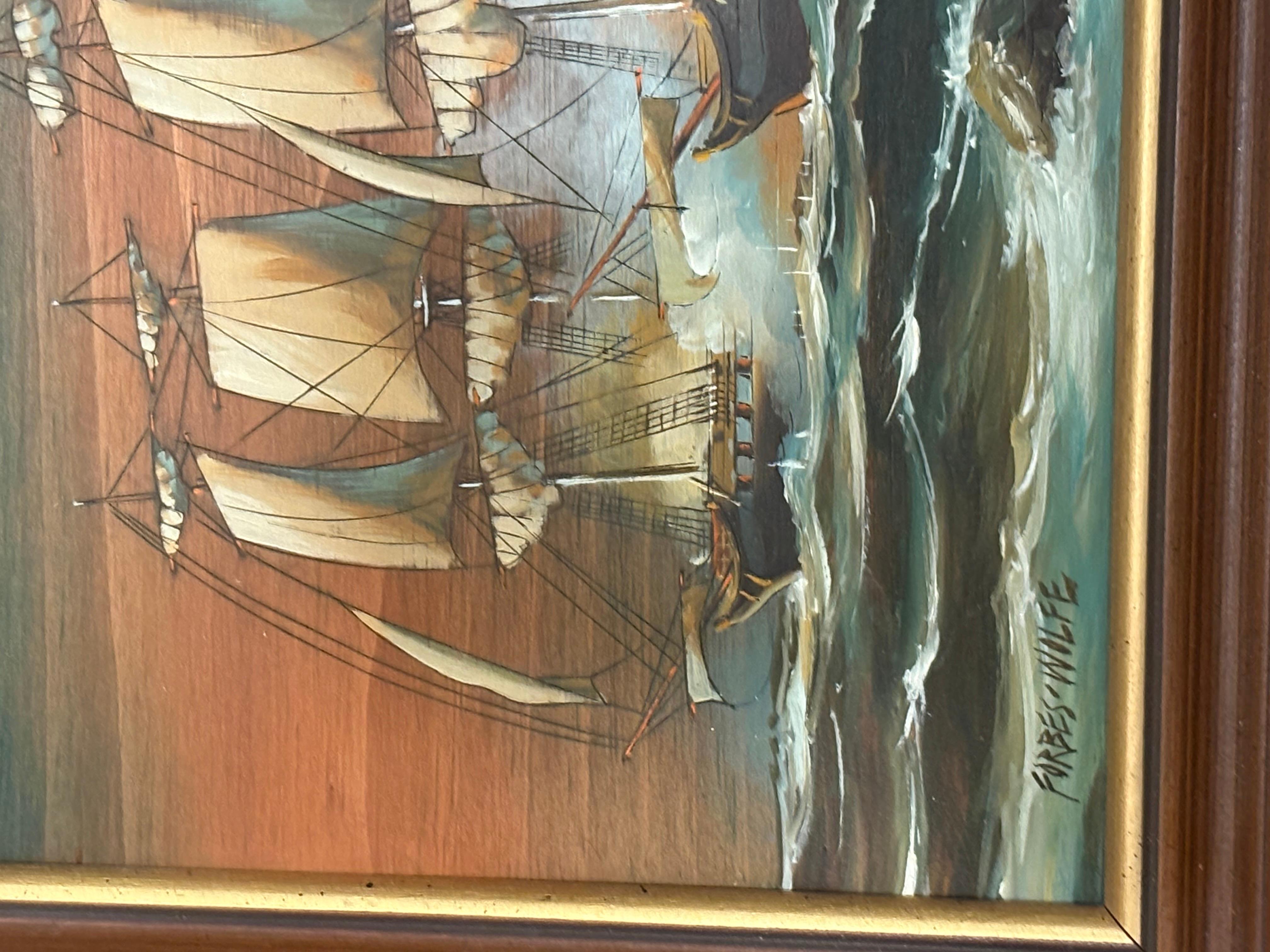 Lawrence Forbes WOLFS Gravure Peinture sur panneau. En bon état. Quelques petits éclats sur le cadre. Dimensions 12x11