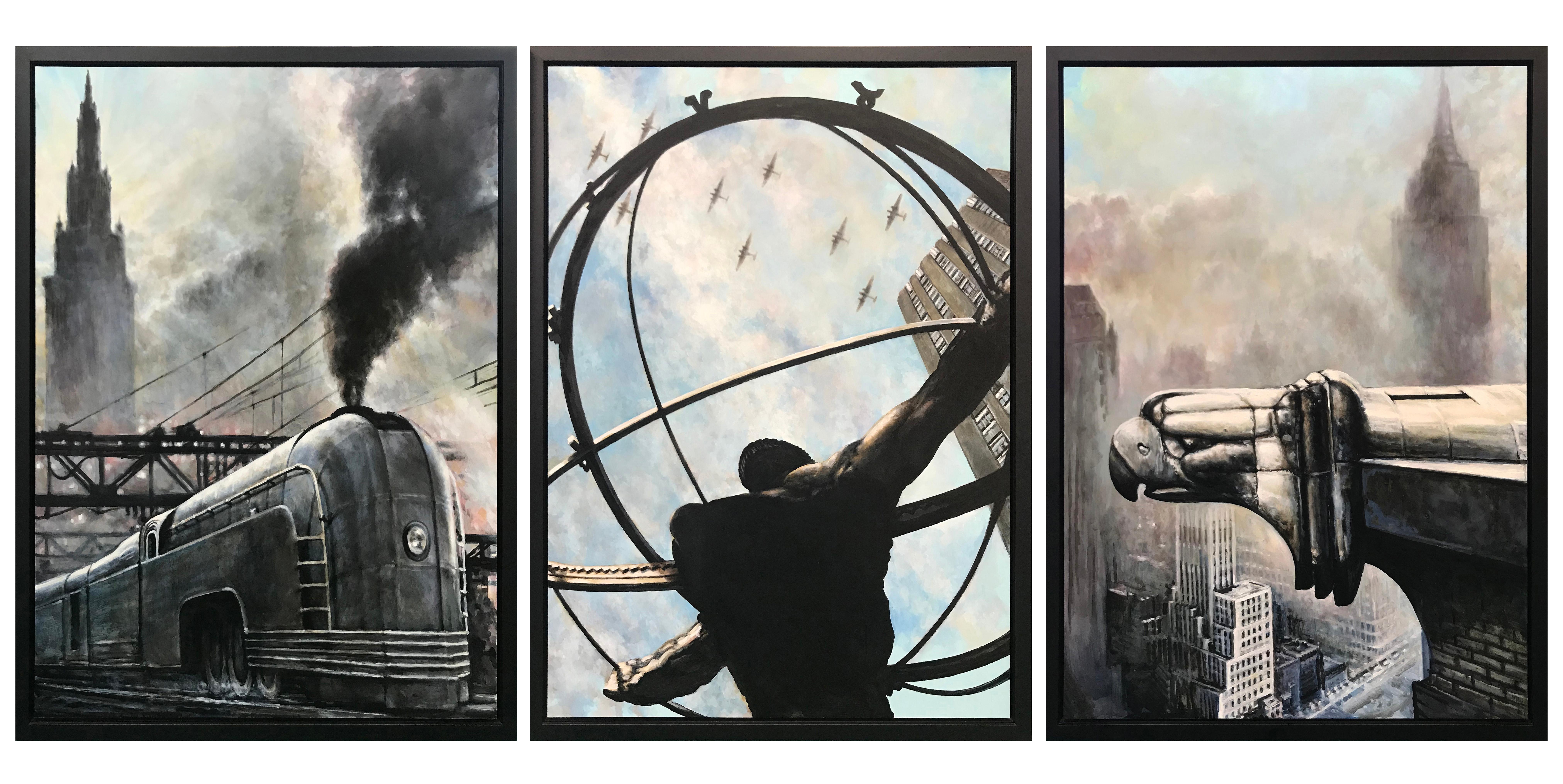 Lawrence Gipe Landscape Painting - INDUSTRIAL (TRIPTYCH)