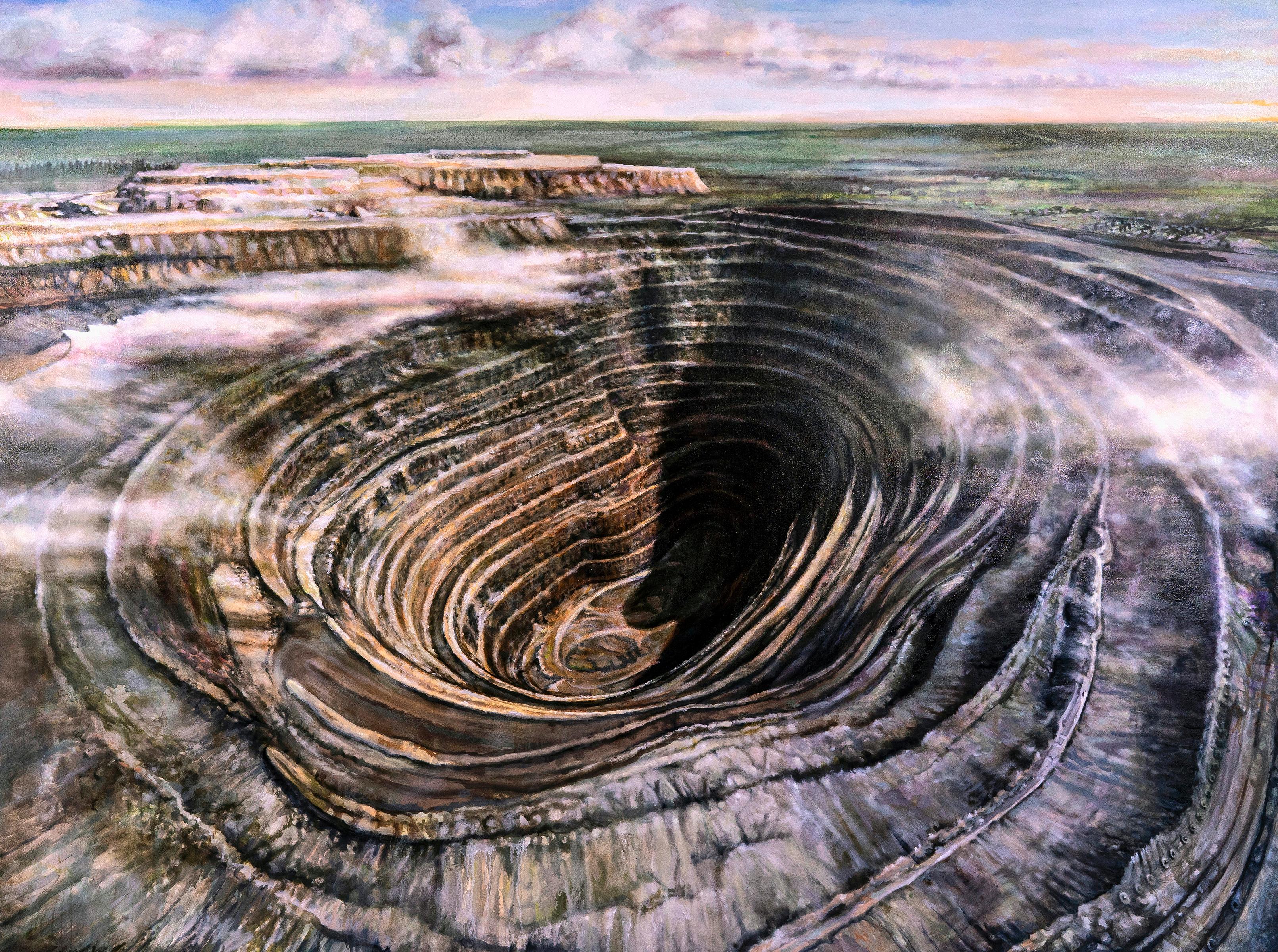 Landscape Painting Lawrence Gipe - Peinture russe àdrone n° 1 ( mine de diamants de Miro, Sibérie)