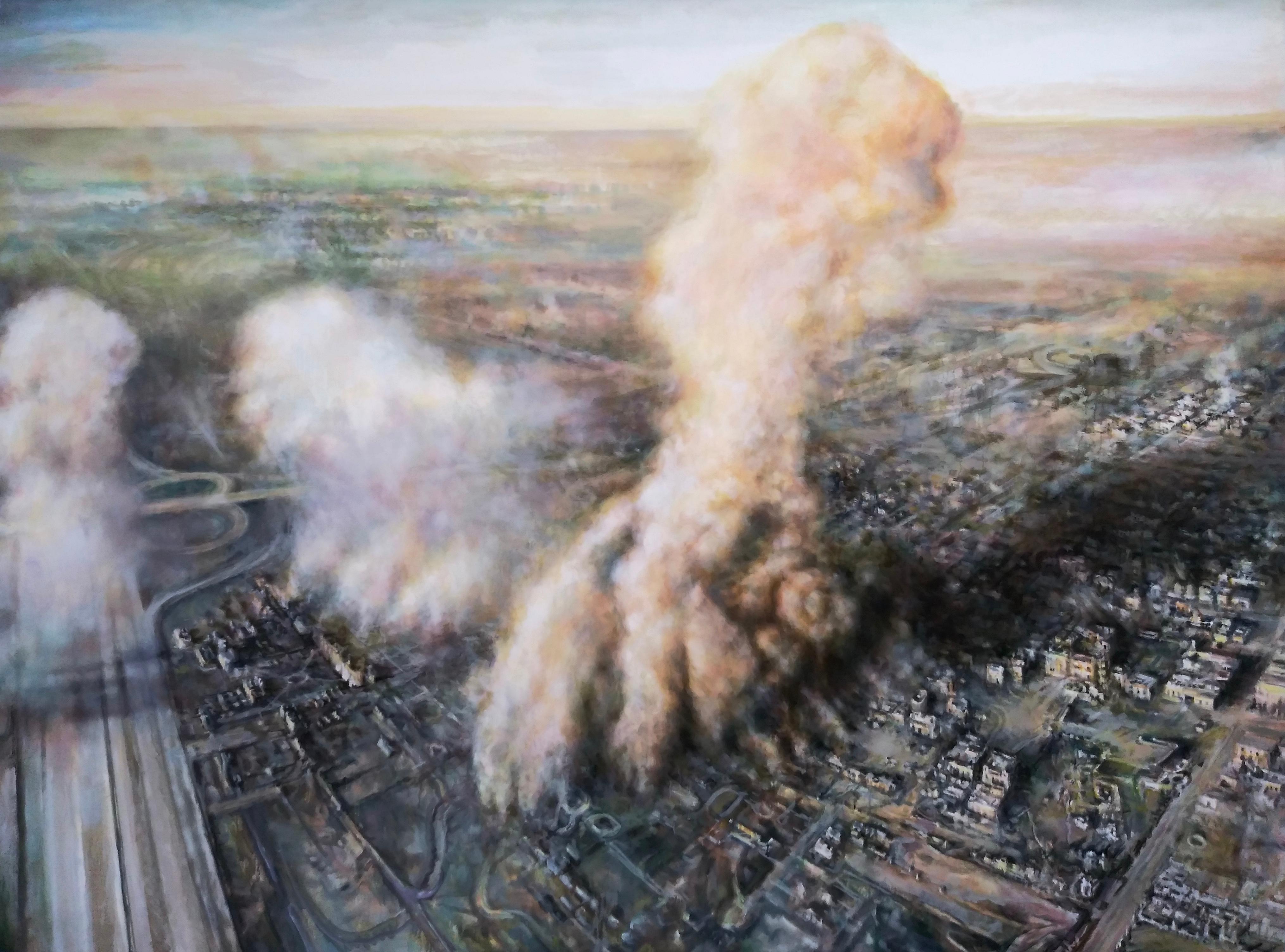 Lawrence Gipe Landscape Painting - Russian Drone Painting No. 3 (Damascus, 2015)