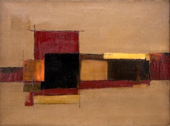 Light of Hope, 1970s Abstract Geometric Oil Painting Red Black and Brown