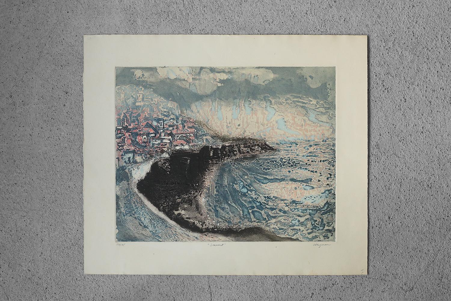 Mid-Century Modern Lawrence Heyman, Seacoast, Etching on Arches Paper, 1960s For Sale