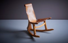 Lawrence Hunter Studio Rocking Chair in Cognac Leather and Wood, USA, circa 1965