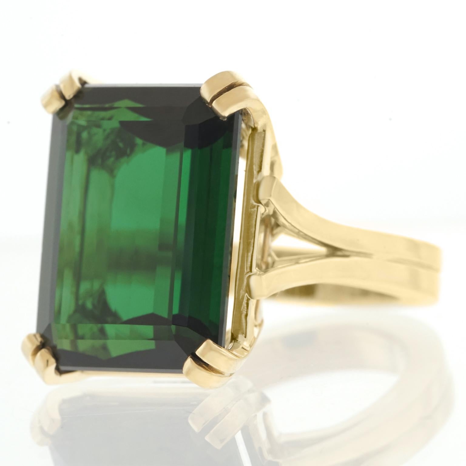 Emerald Cut Lawrence Jeffrey 28.3 Carat Tourmaline Ring in Gold