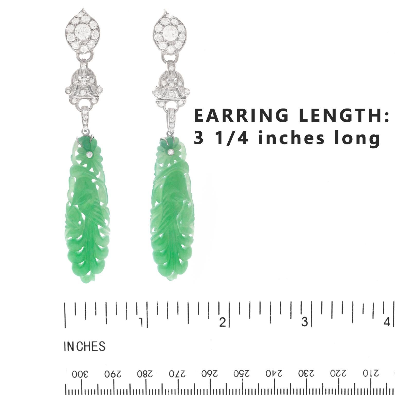 Lawrence Jeffrey Deco Inspired Jade and Diamond set Platinum Earrings 1