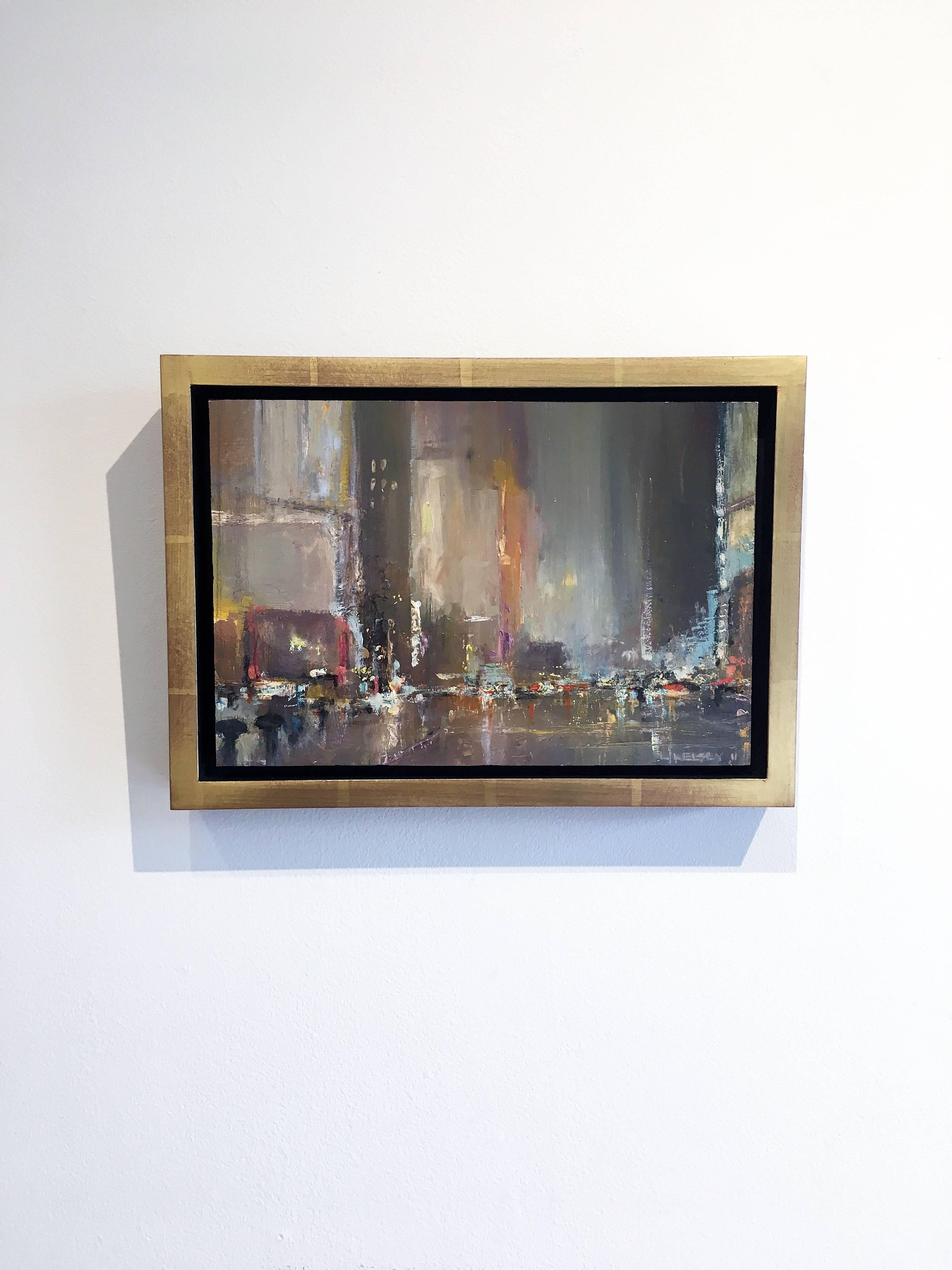Broadway Lights, New York City Night - Painting by Lawrence Kelsey
