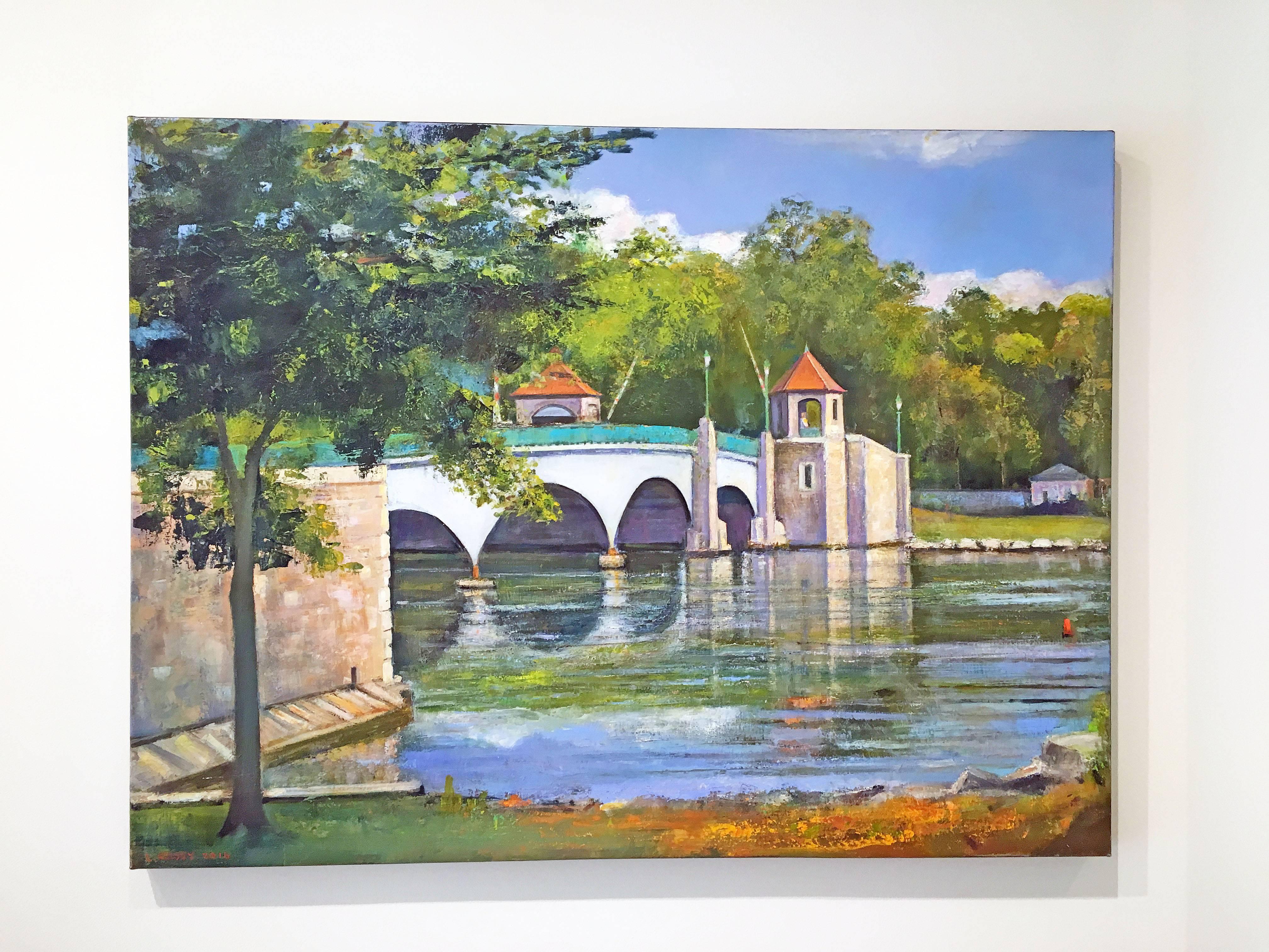 Glen Island Bridge, New Rochelle - Painting by Lawrence Kelsey