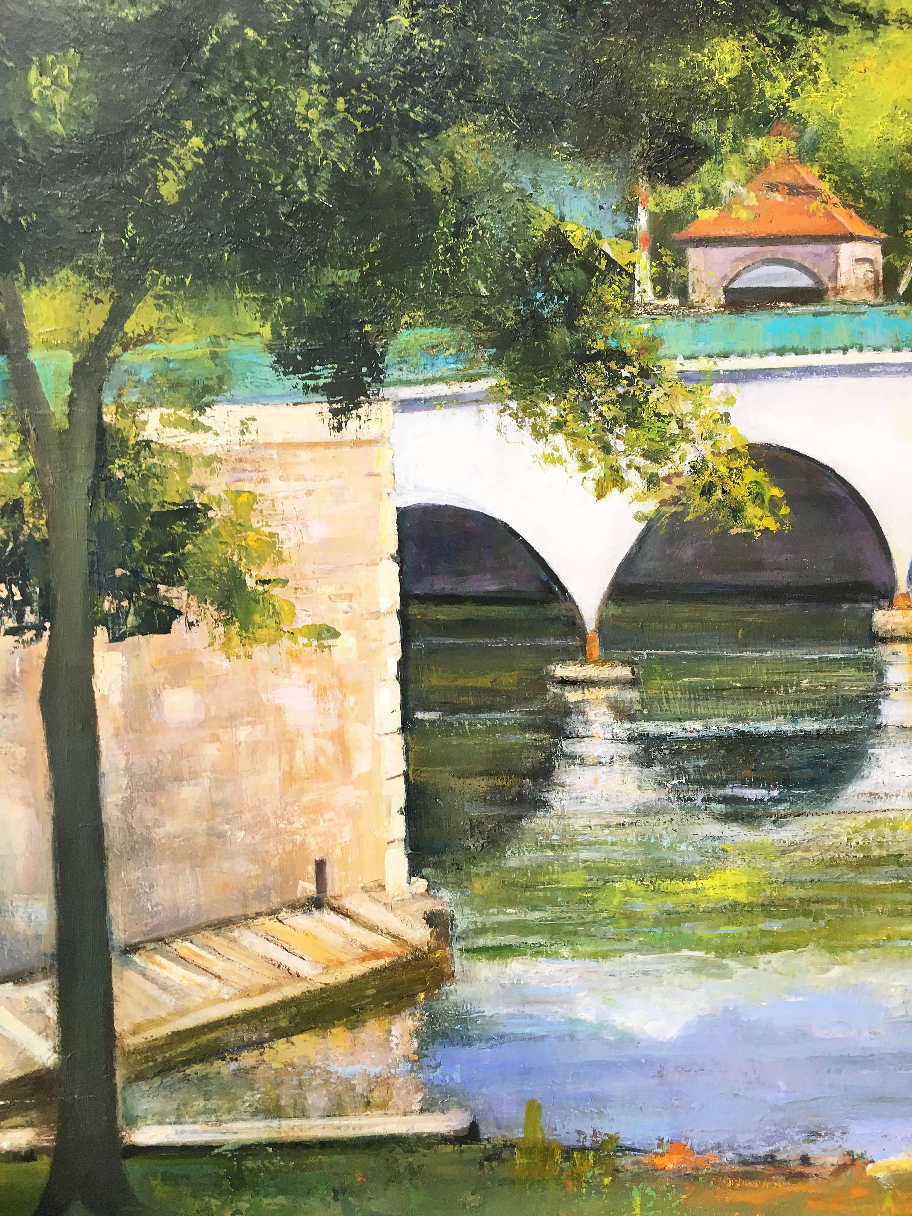 Glen Island Bridge, New Rochelle - American Realist Painting by Lawrence Kelsey