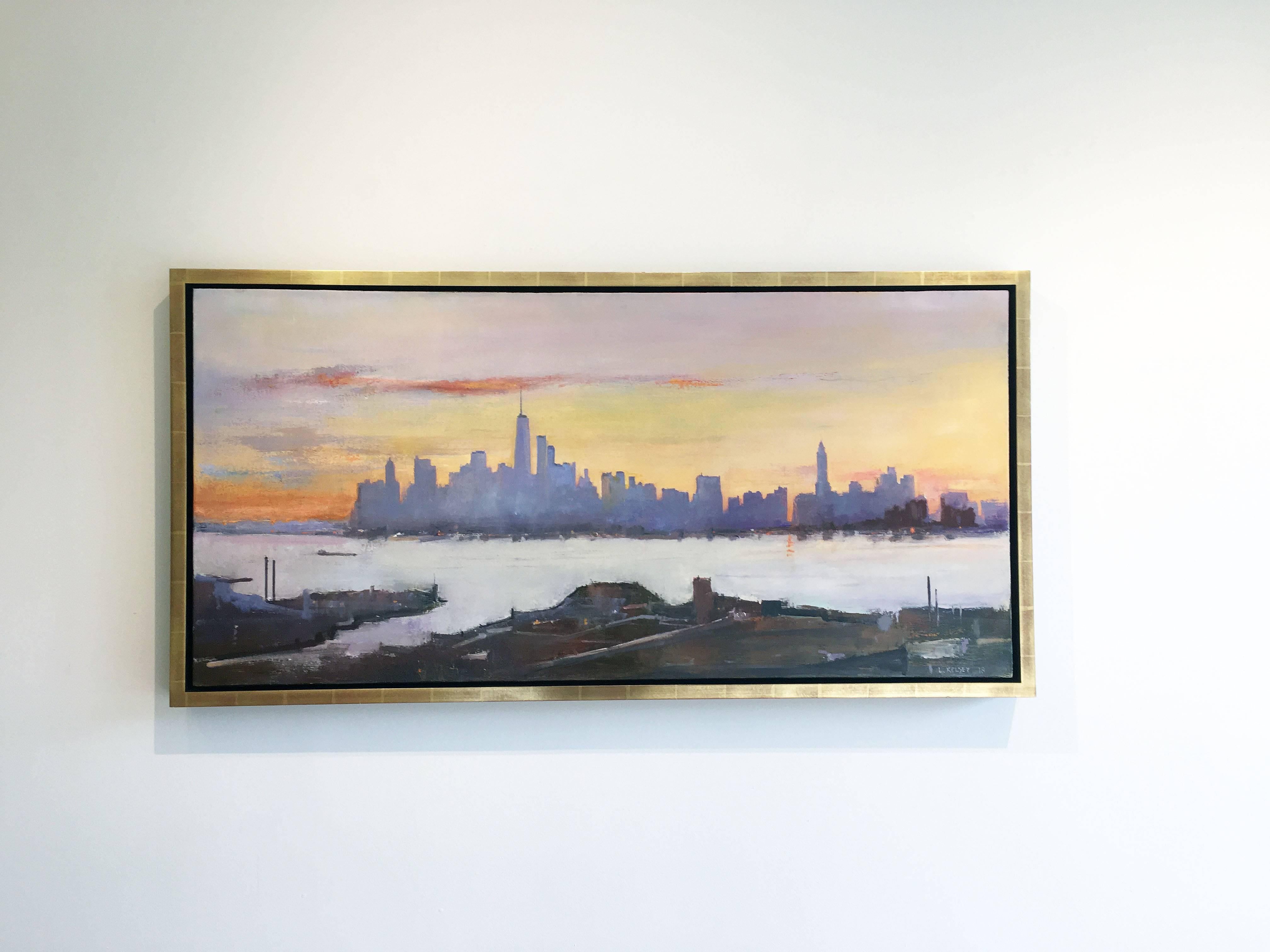 New York, From Brooklyn Heights - Painting by Lawrence Kelsey