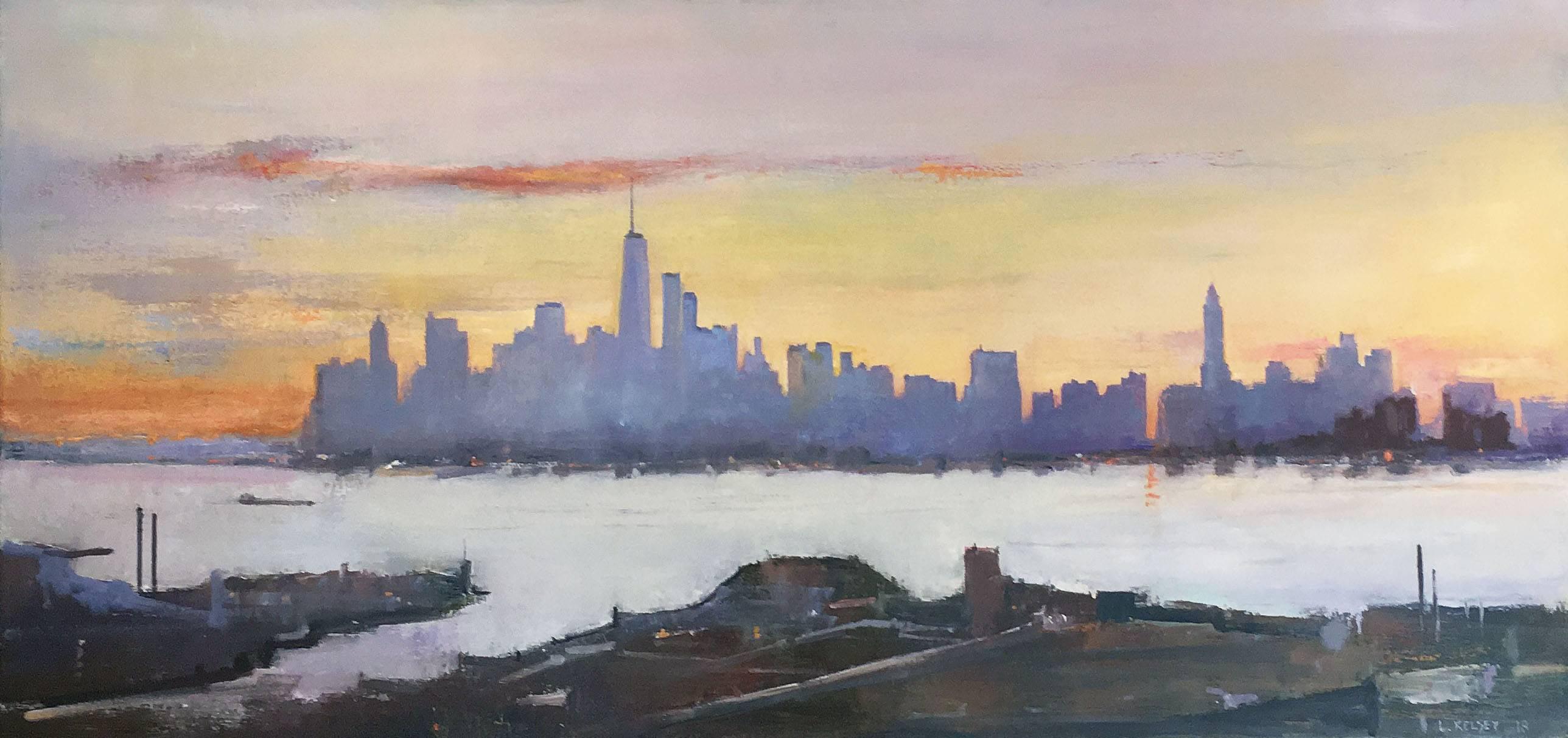 Lawrence Kelsey Landscape Painting - New York, From Brooklyn Heights