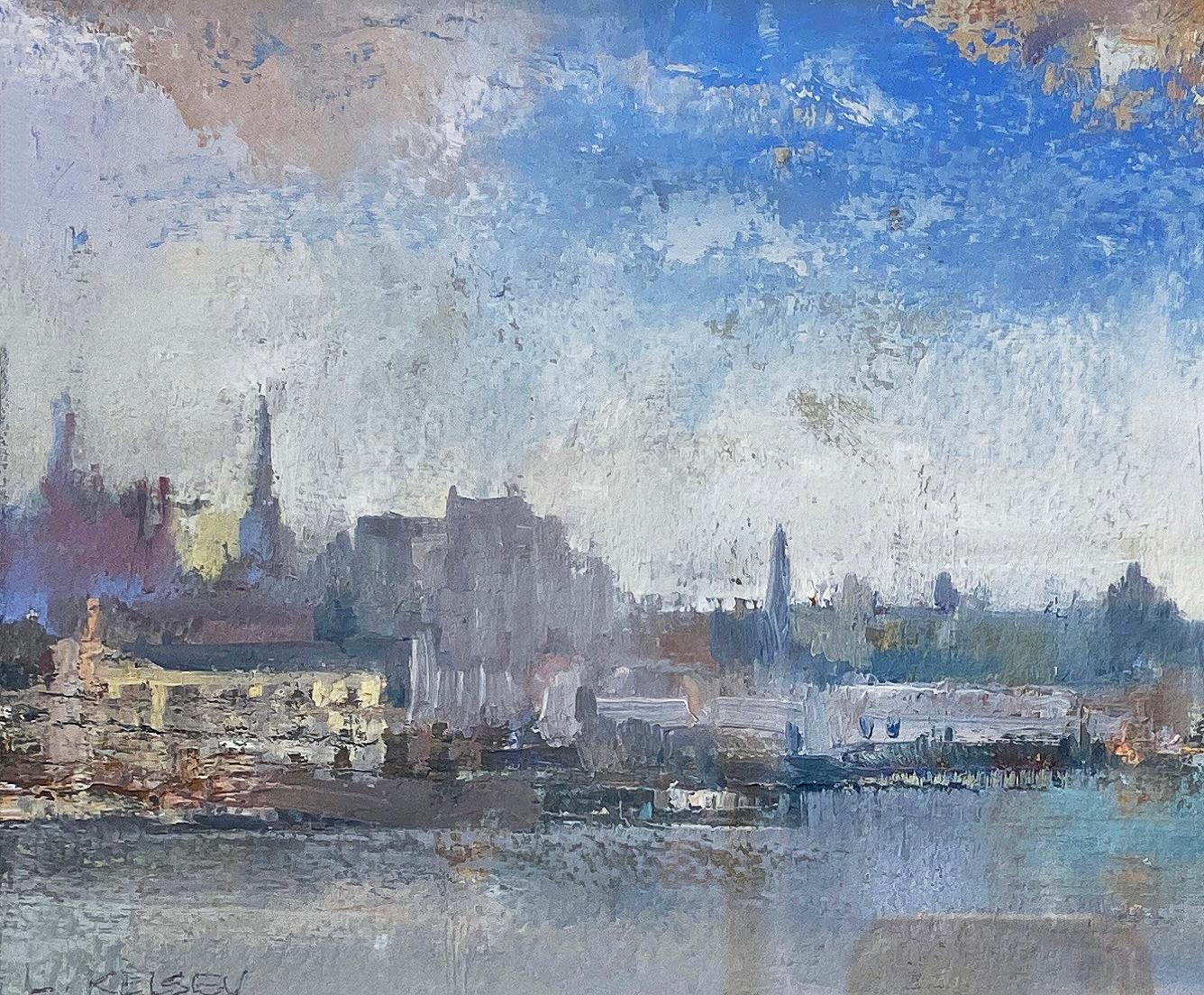 Oil Painting by Lawrence Kelsey 'East River, From Astoria' For Sale 1