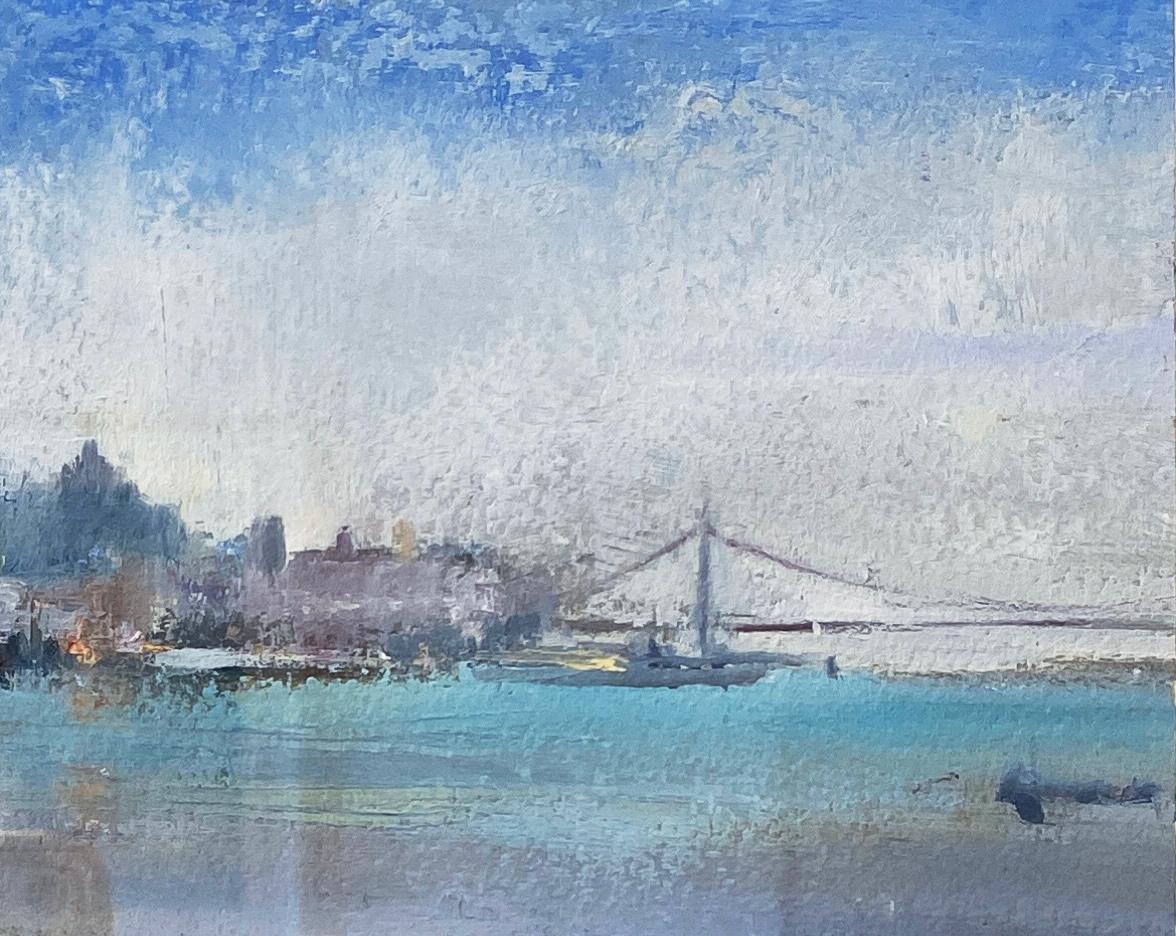 Oil Painting by Lawrence Kelsey 'East River, From Astoria' For Sale 2